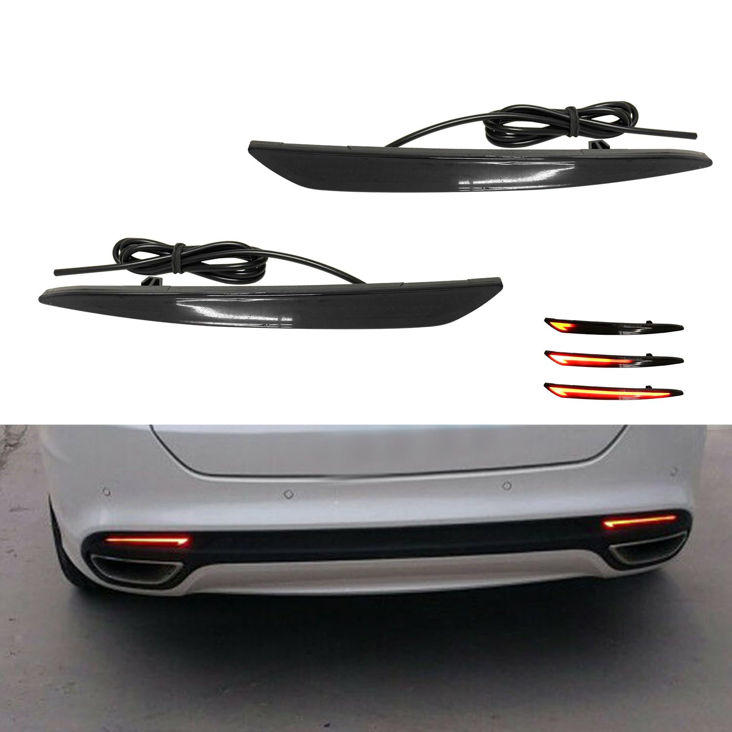 Tonsya3 IN 1 Replacement LED 3D Optic Red Led Smoked Lens Bumper Reflector Compatible With 2013 2014 2015 2016 2017 2018 Ford Mondeo Fusion Tail Lights Turn Signal Brake Stop & Rear Fog Lamps