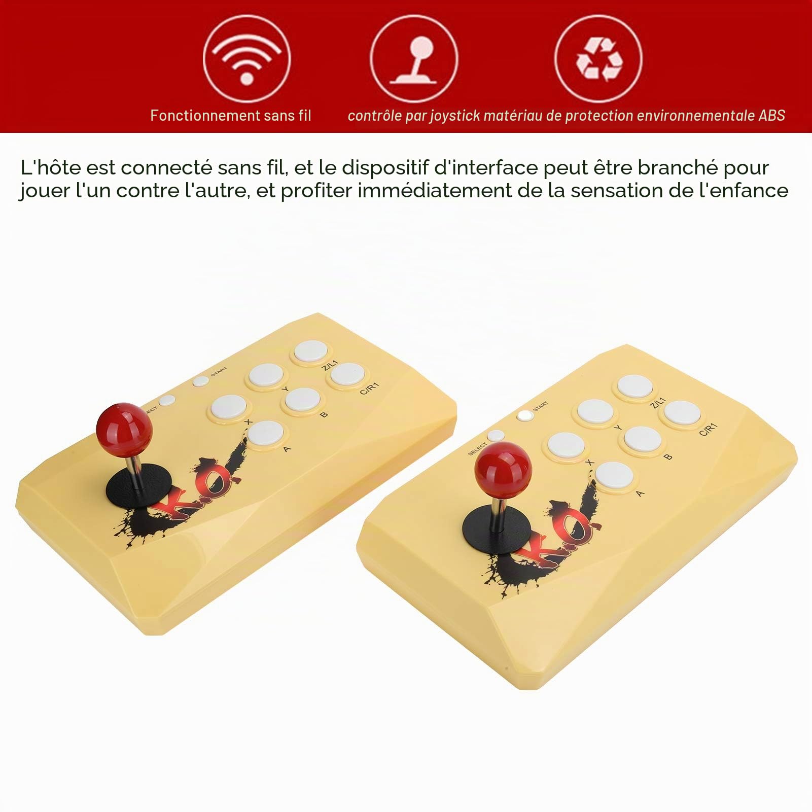 Arcade Fight Stick Joystick - Double Manette De Combat sans Fil pour Console De Jeu TV Gaming Fight Stick(Jaune)