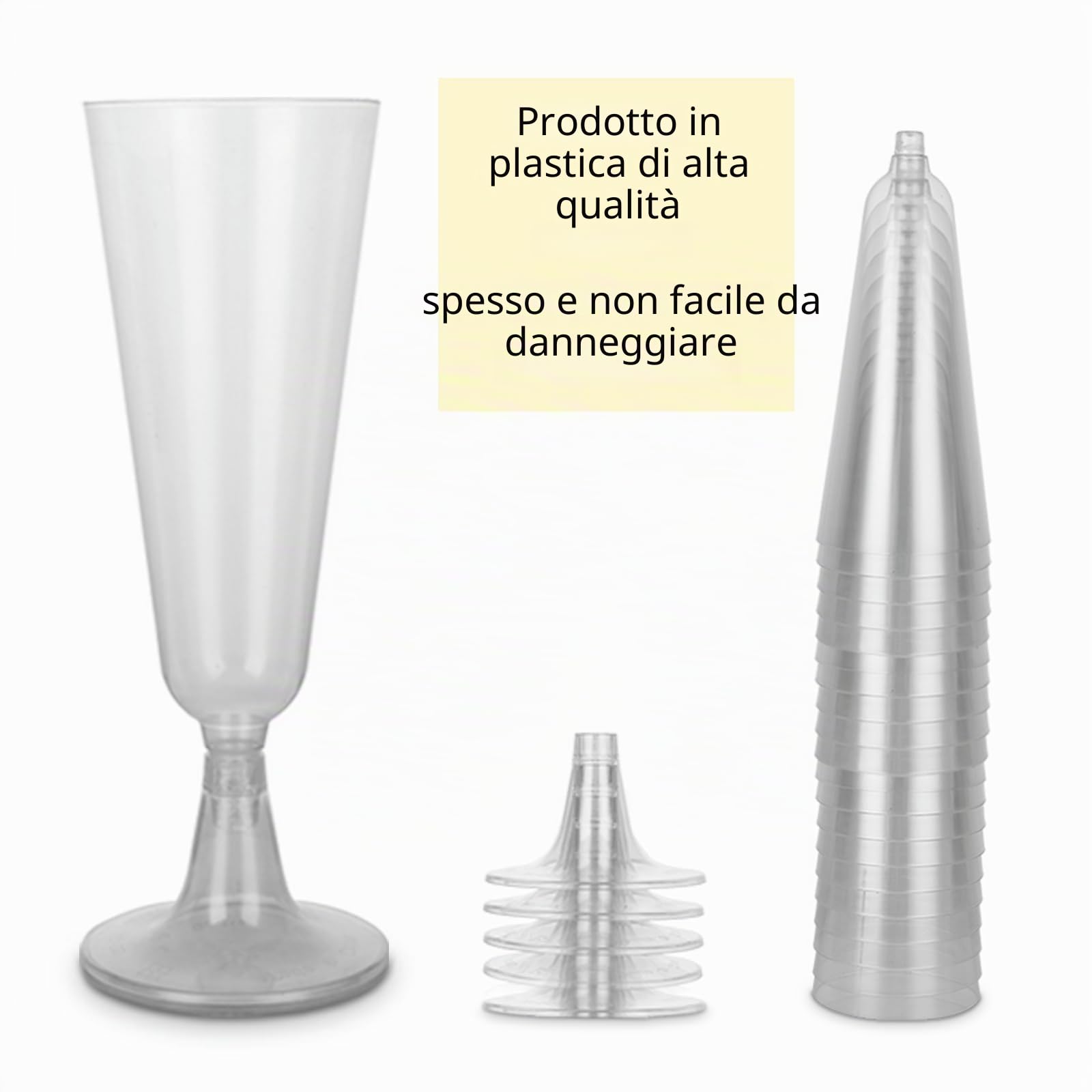 JMIATRY 100 Pezzi Flute Plastica 150ML, Calici Plastica Usa e Getta Riutilizzabile, Calici Vino Riutilizzabile per Feste, Matrimoni, Compleanni