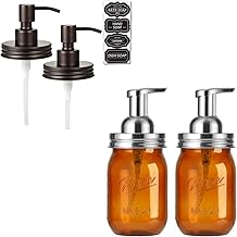 Amolliar Plastic Mason Jar Foaming Soap Dispenser Pump Lid, 16oz Amber Foam Soap Dispenser & Mason Jar Liquid Soap Dispenser Lid, Rust Proof Stainless Steel, Cute Farmhouse Decor for Kitchen, Bathroom