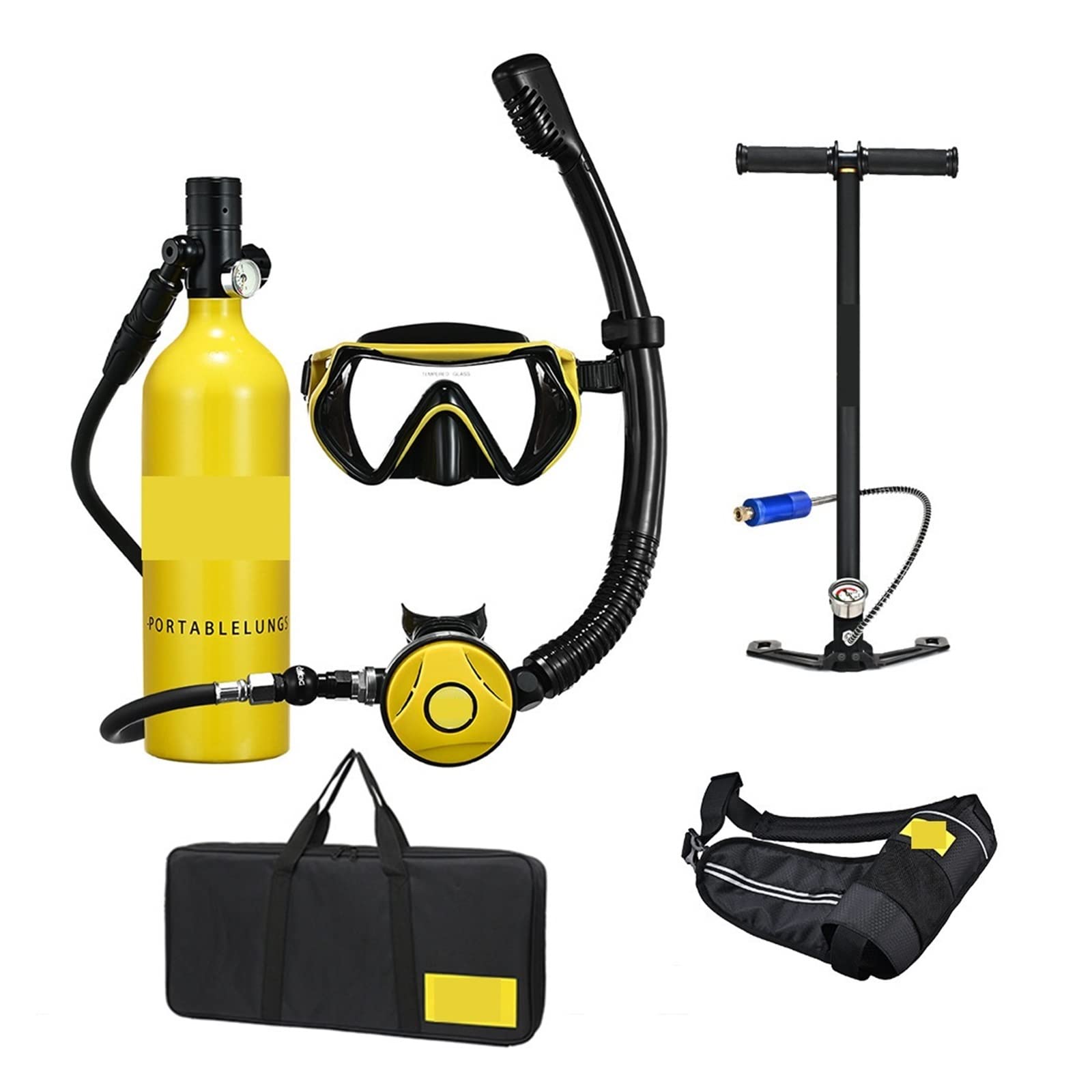 Portable Dive Cylinder, Snorkel Diving Rebreather Portable Deep Snorkeling Equipment(Blackhead in Yellow Bottle)