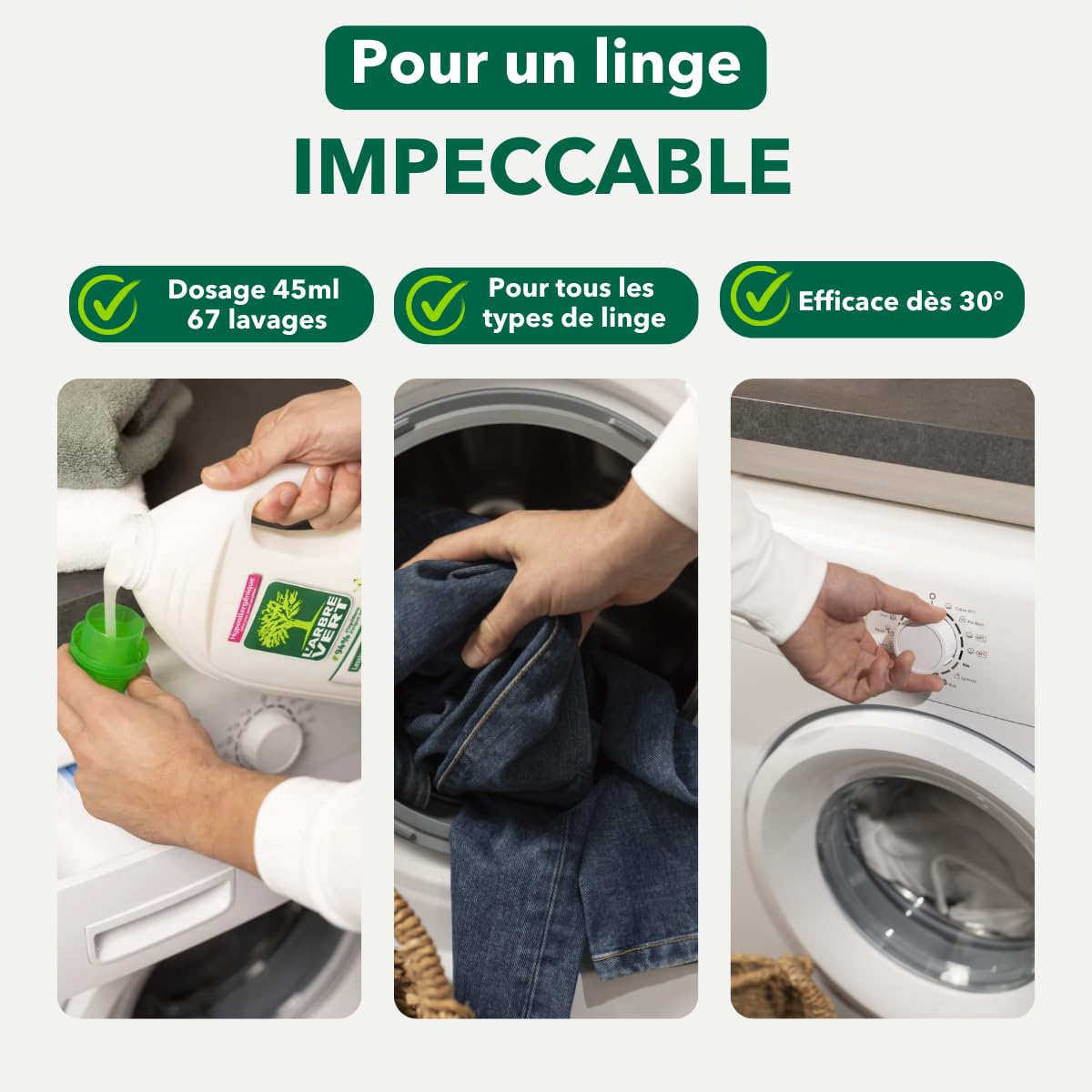L'Arbre Vert Lessive Ecolabel Savon Végétal - Hypoallergénique - 67 Lavages - 94% d'ingrédients d'origine naturelle - 3.015L (Lot de 3)