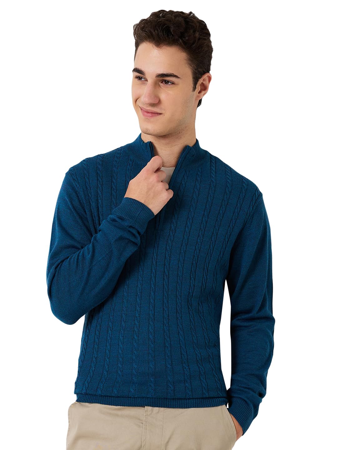 park avenue Men Regular Fit Solid Pattern Pure Acrylic Full Sleeve V Neck Casual Winter Wear Red-picture-10