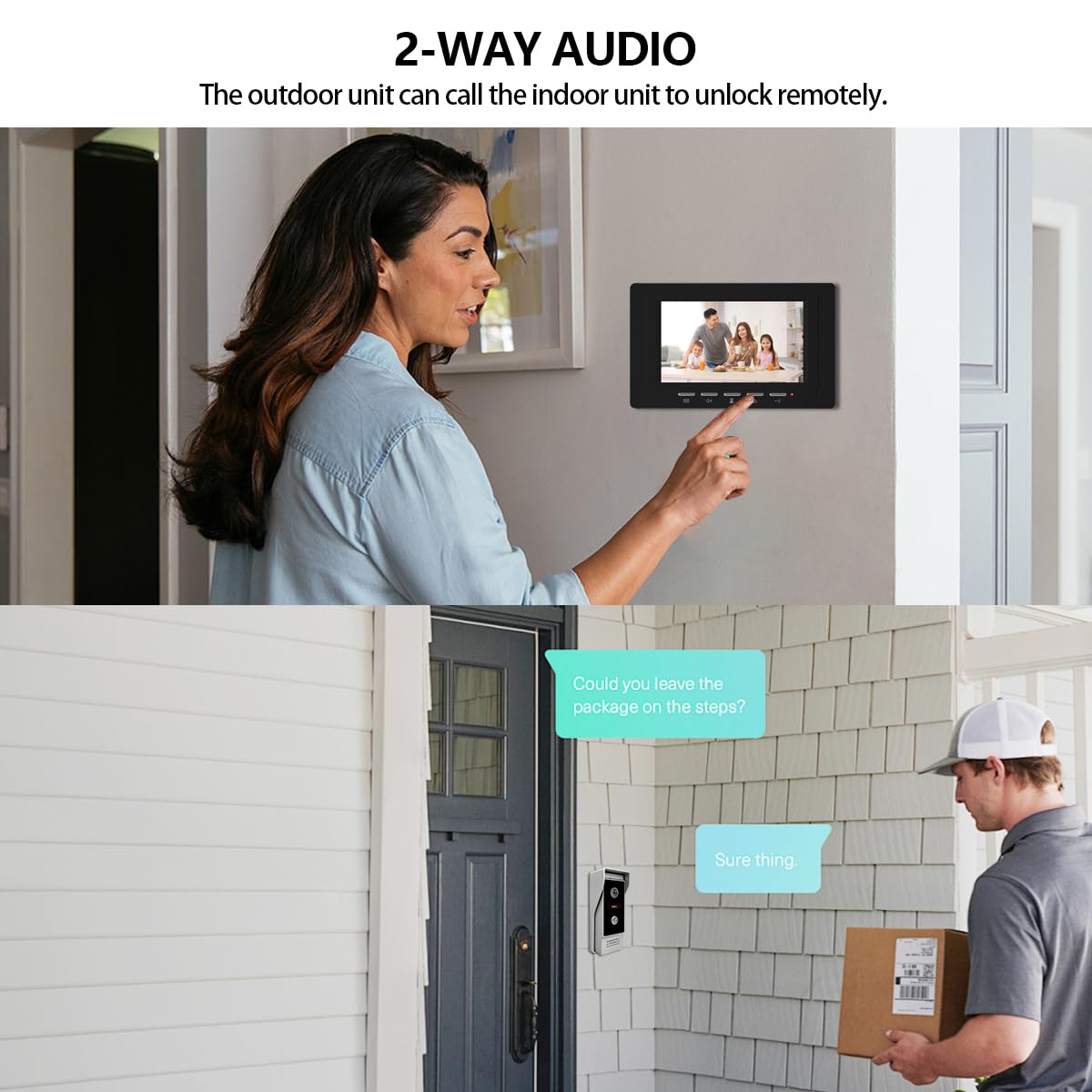 XavhalWired Video Intercom System, 7-inch Wired Video Doorbell System, High-Definition Original Screen Supporting Indoor Unlocking, etc. (Silvery White)