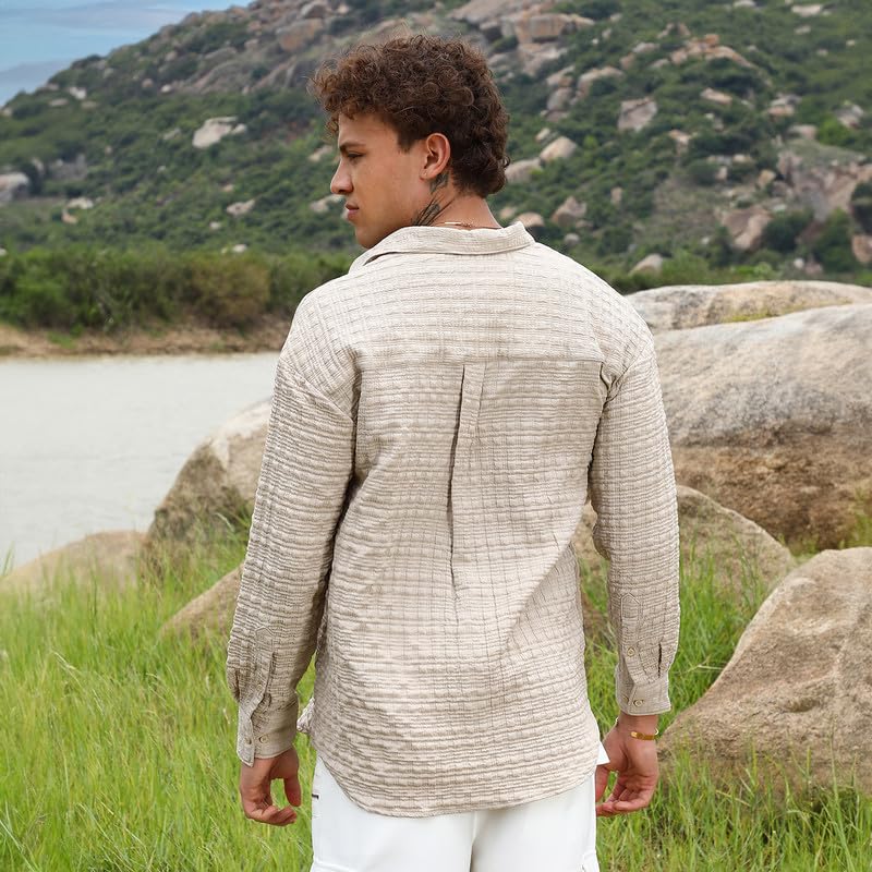 Image of CAHOOT Men's Solid Utility Shirt | Casual Wear | Spread Collar | Long Sleeve | Button Closure | Shirt Crafted with Comfort Fit for Everyday Wear