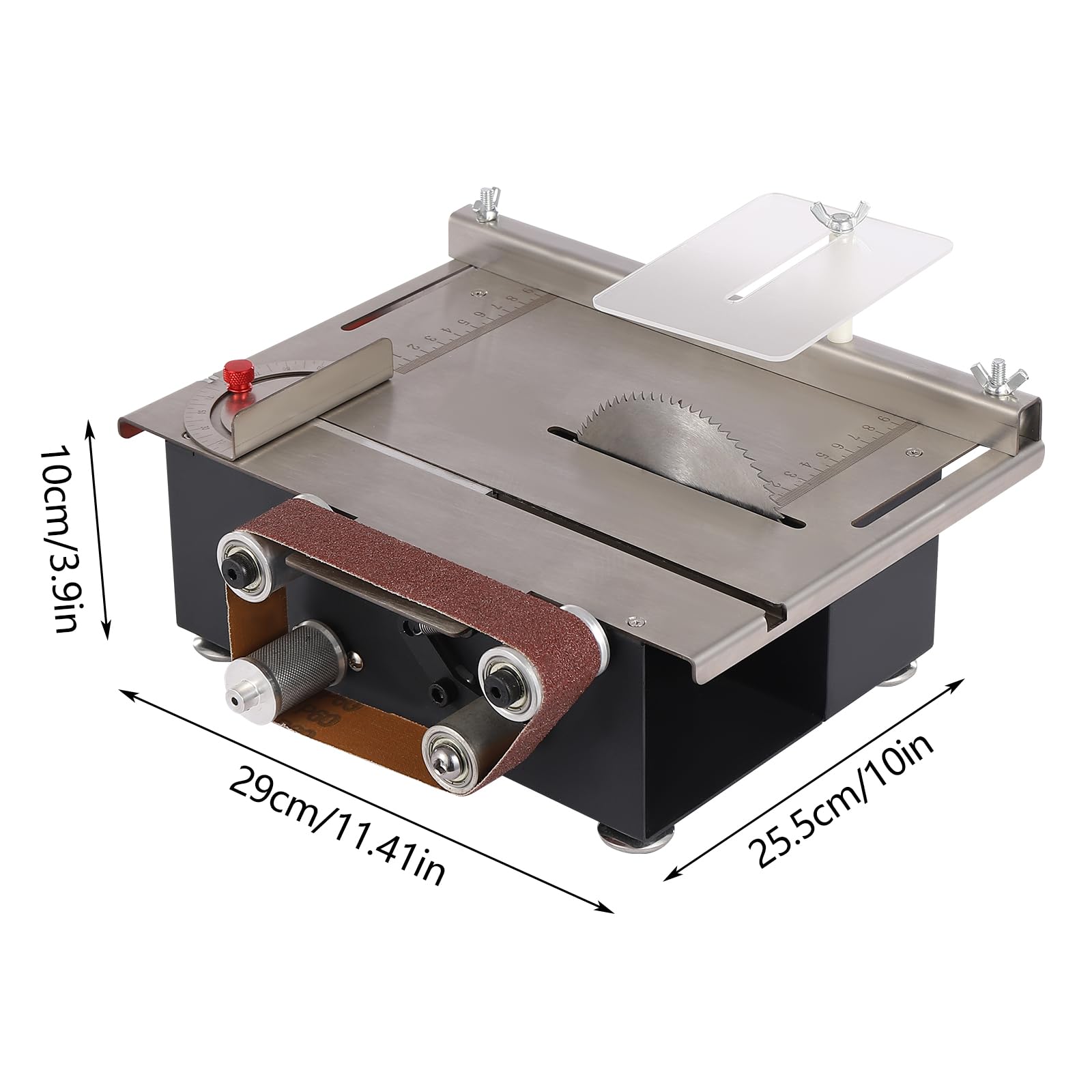 Mini sega da tavolo da 200 W, 10000 giri/min, con cinghia abrasiva, 4 lame, sega circolare da tavolo regolabile a 7 marce, sega da tavolo di precisione