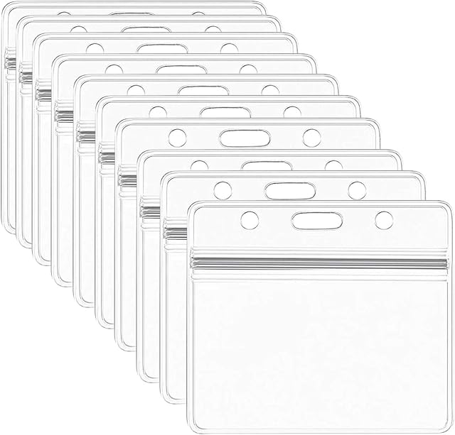 SumDirect 50Pcs Thick Clear Plastic Horizontal Badge Holders, Name Tag Holders, Card Holders (Medium)