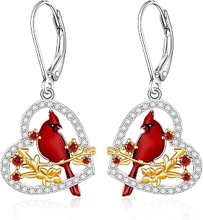 Red Cardinal Earrings for Women Dangle Sterling Silver 925 Cardinal Bird Earrings Cute Heart Cardinals Jewelry Remembrance Mothers Day Gifts
