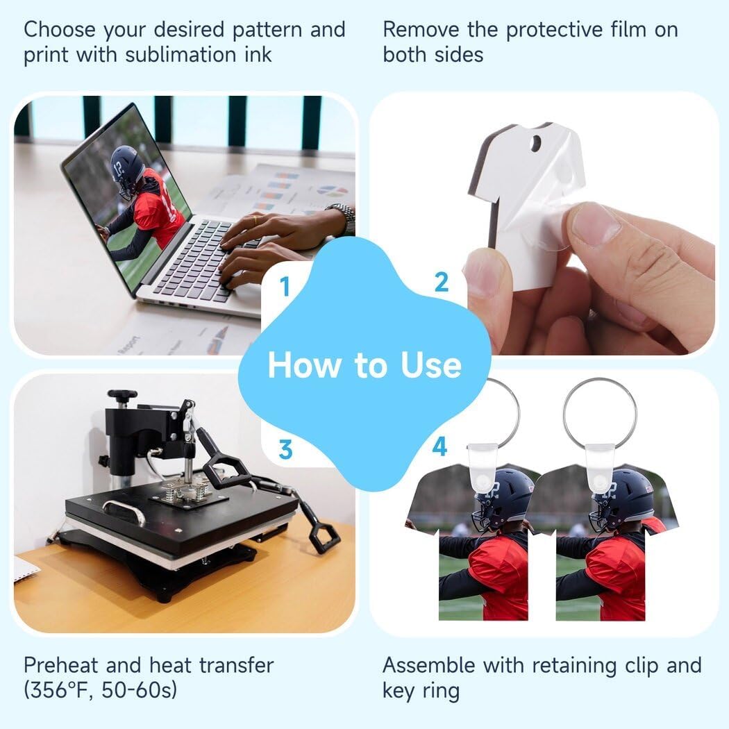 Lnrueg 40 Pcs Sublimation Keychain Blanks, MDF Double-Sided Heat Transfer Football Key Chains, Printable Blank Keychains with Rings and Clips for DIY Crafts - Image 8