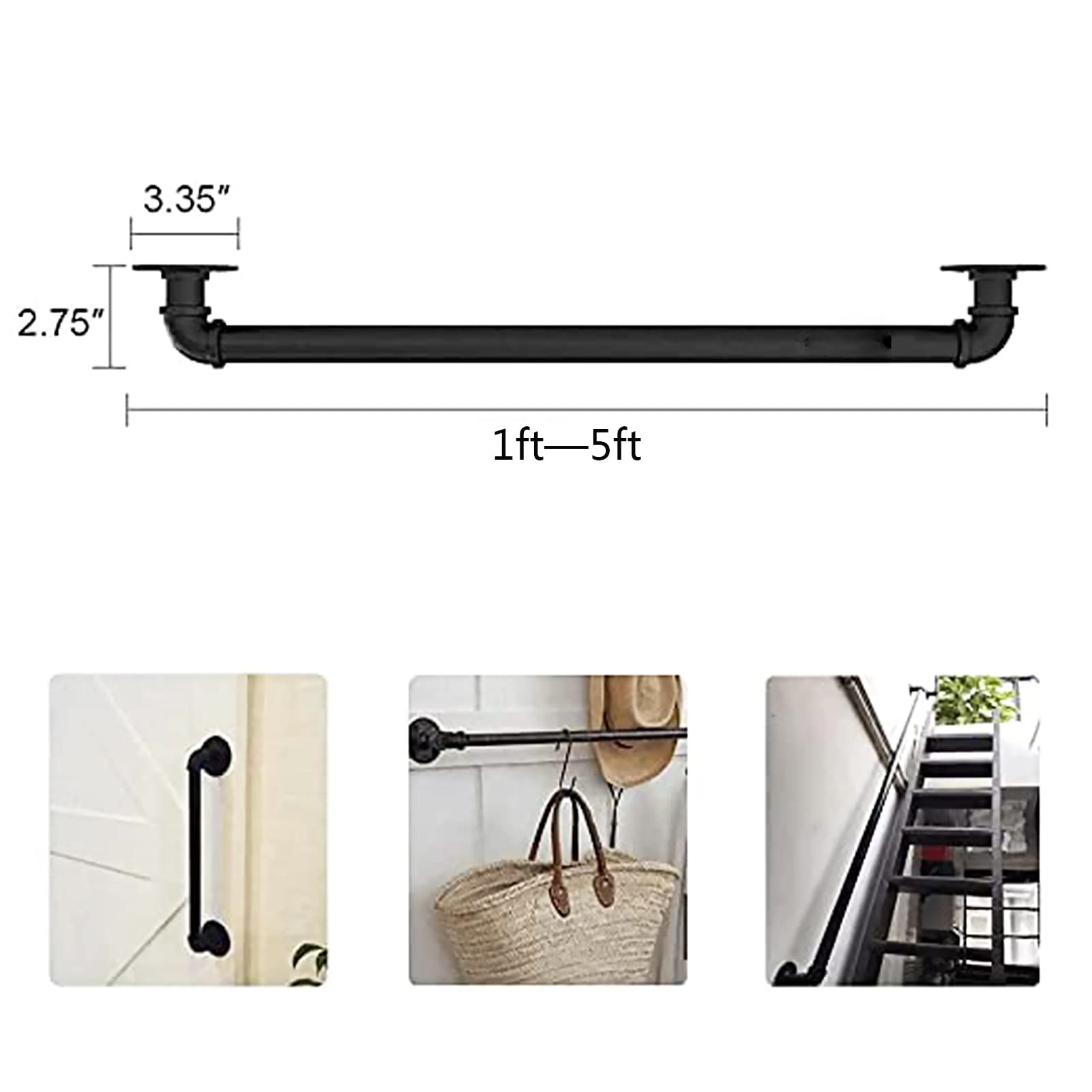 Barandilla De La Escalera De La Tubería, Pasamanos De La Esquina Redonda De Interior Al Aire Libre, Pasamanos De Tubería Industrial Con Soporte De Montaje En Pared, Lámparas De La(Size:30cm)