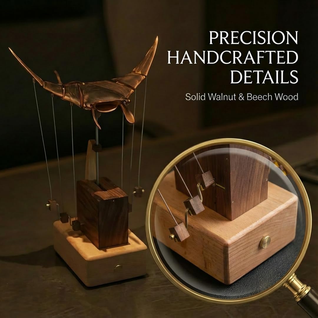 Escultura cinética de madera hecha a mano de manta raya, decoración de escritorio de autómatas de movimiento fluido, accesorio de oficina de madera de nogal maciza, regalo único de relajación para