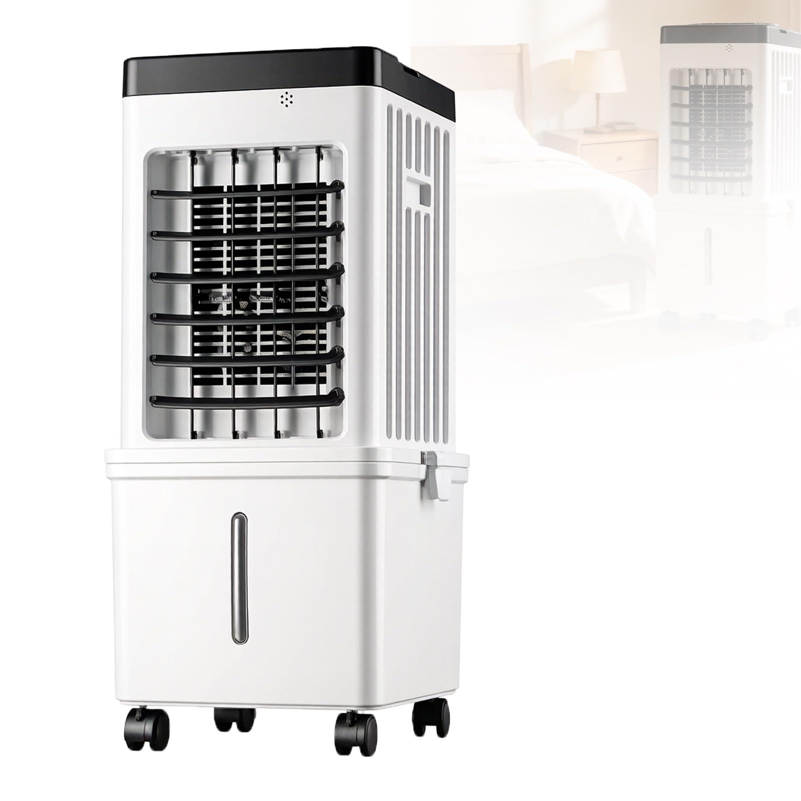 DzkZen 15L Portable Air Conditioner Fan, Evaporative Air Cooler Fan with 3 Speeds, Space-Saving Low Energy Fan with Wheels for Home Office & Bedroom