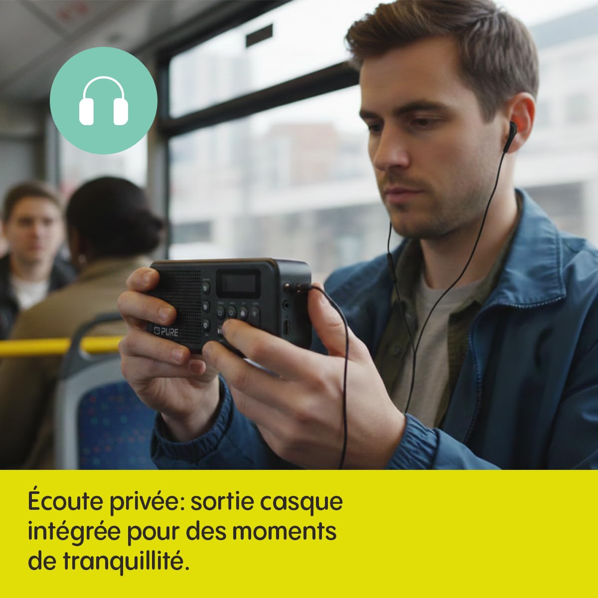 Pure Elan Move Radio numérique portable DAB+ & FM avec Bluetooth 5.3, Radio de poche ultra-compact avec batterie jusqu'à 16 heures, radio portable avec prise casque et écran LCD – Noir