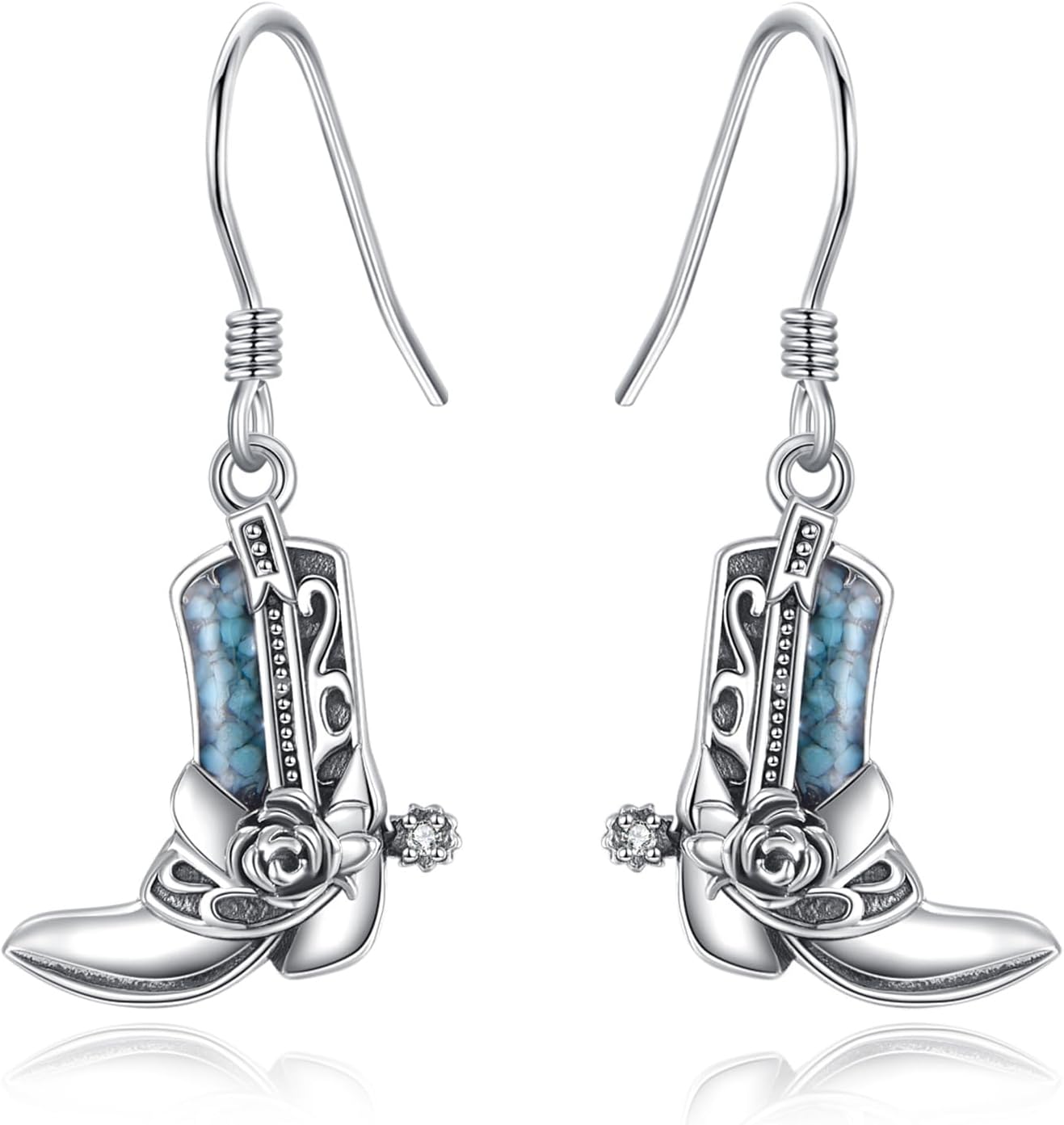 Cowgirl Boot Earrings 925 Sterling Silver Cowboy Texas Boot Dangle Drop Earrings Western Cowboy Carter Jewelry Country Gifts for Women