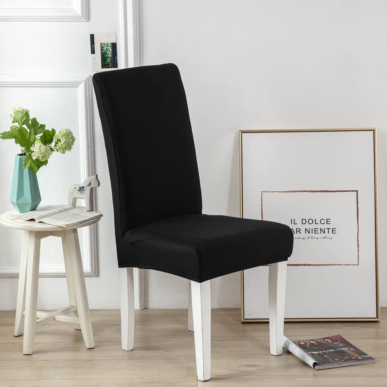 Xundefeng Black Dining Chair Covers Set of 4 Stretch Slipcovers Elastic Chairs Cover for Kitchen Dining Room - Image 4
