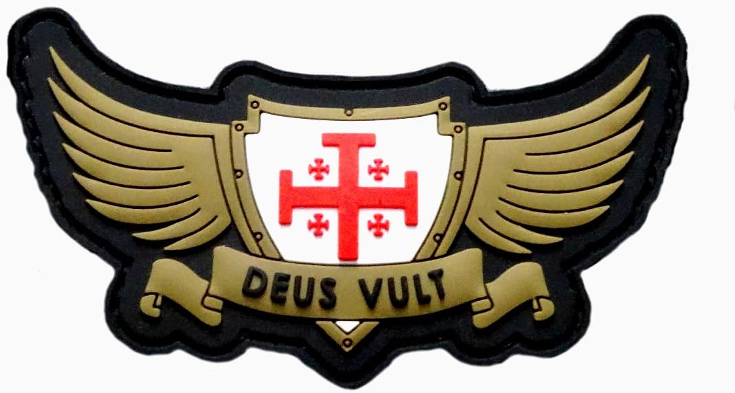 Knights Templar Cross Crusaders With Skull In Middle PVC Patch Gray