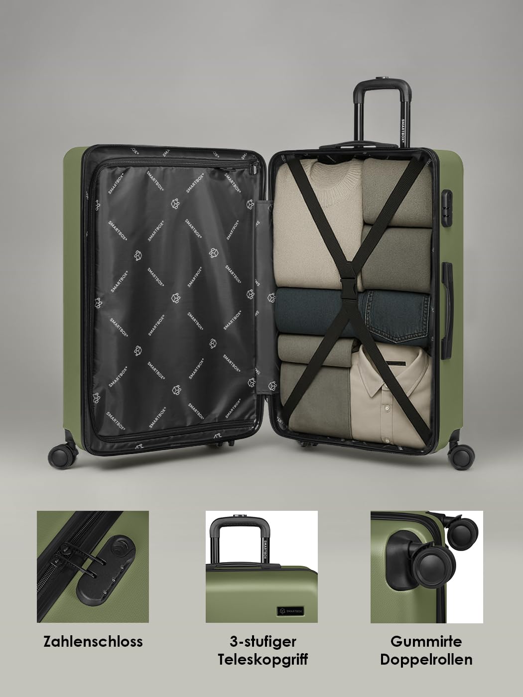 Smartbox Hartschalen Koffer-Set 3-teilig für Damen & Herren | leichte & stabile Reise-Trolleys aus hochwertigem & robustem ABS-Material | 4-Doppelrollen & Zahlenschloss (Edition 05)