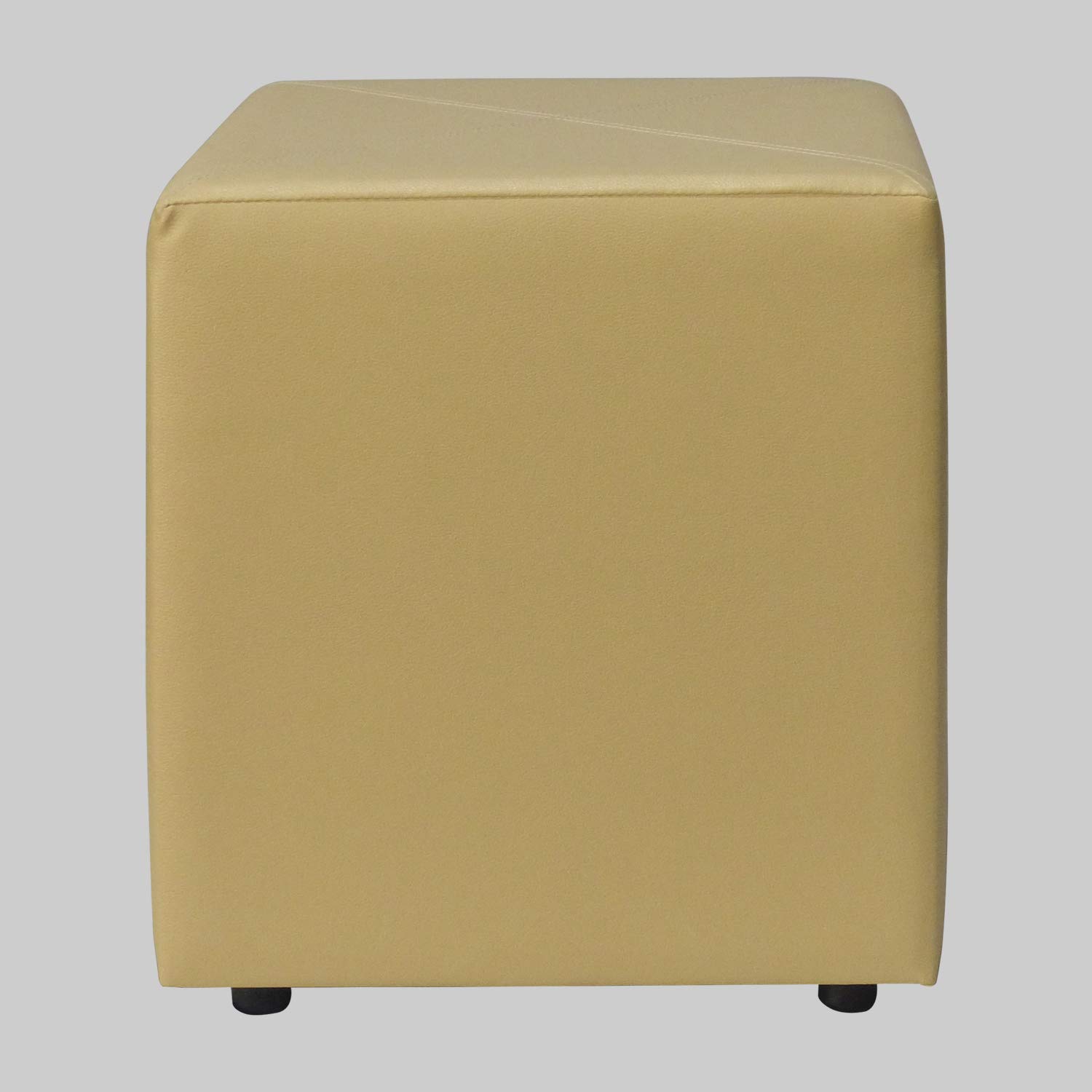 Columbus First Furniture Aspen 30134 Ottoman for Living Room Bedroom Upholstered Foam Cushioned Sitting Frame in Wood Faux Leather Square pouffe Stool-17 Inch Height-1 Unit Ivory 1