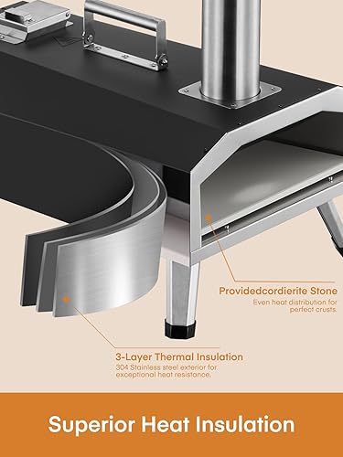 Miniatura 6 de Horno de pizza para exteriores, horno de pizza portátil de 12 pulgadas de pellets de madera y gas, calienta hasta 1000 F, con manguera de gas y