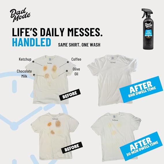 DadMode 7 Enzymes Deep Stain Remover of Clothes, Grease, Blood & Wine, 16oz | 7-Enzymes Combined Lifts Sweat, Deodorant, Food & Makeup Stains. Fabric Safe Overnight Pre-Treat for Dress, Shirts & Jeans