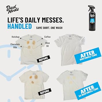 DadMode 7 Enzymes Deep Stain Remover of Clothes, Grease, Blood & Wine, 16oz | 7-Enzymes Combined Lifts Sweat, Deodorant, Food & Makeup Stains. Fabric Safe Overnight Pre-Treat for Dress, Shirts & Jeans