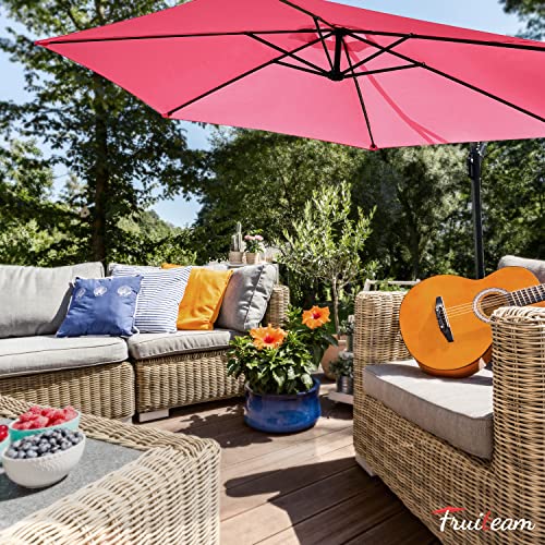 Image of FRUITEAM 10ft Patio Umbrella Fade-resistant Offset Hanging Umbrellas, Large Market Umbrella UV Protection, Outdoor Umbrella with Ventilation for Backyard, Deck, Garden