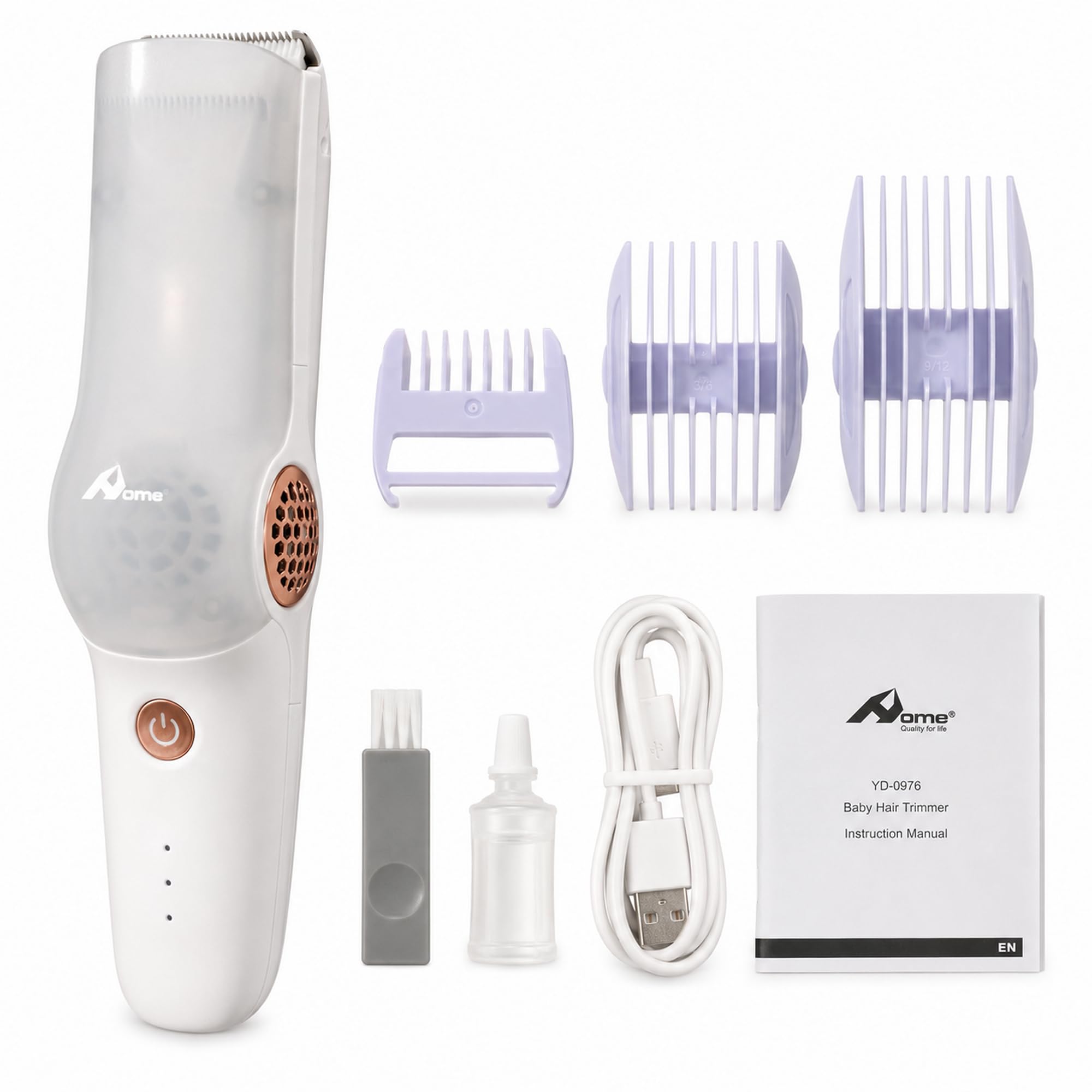 HOME Baby Haarschneider mit Absaugfunktion, Leise Kinder Haarschneidemaschine IPX7 Wasserdicht, 3 Geschwindigkeiten, Keramikklinge mit Abgerundeten Kanten, USB-C, 3 Führungskämme