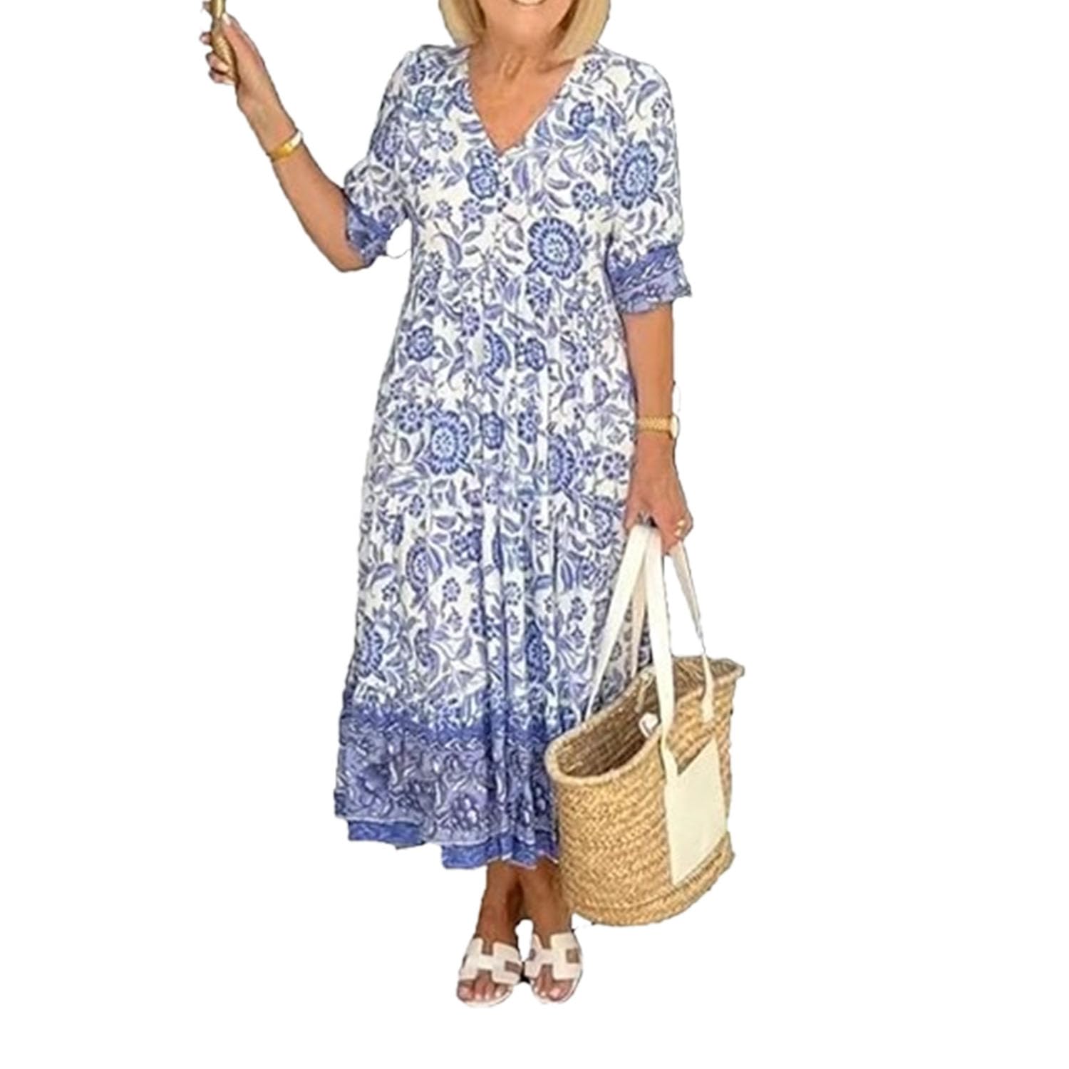 Hermosor Dresses Vestido Bohemio con Cuello en V para Mujer de Verano, Vestido Bohemio de Verano con Cuello en V, Vestido Goodies-Us