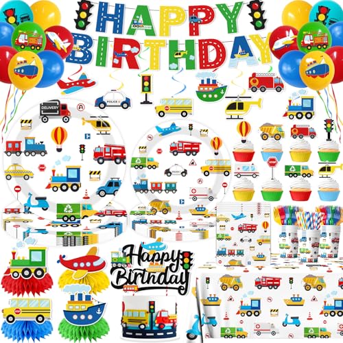 Transportation Birthday Decorations, All-in-1 Cars Birthday Decorations with Balloons Vehicle