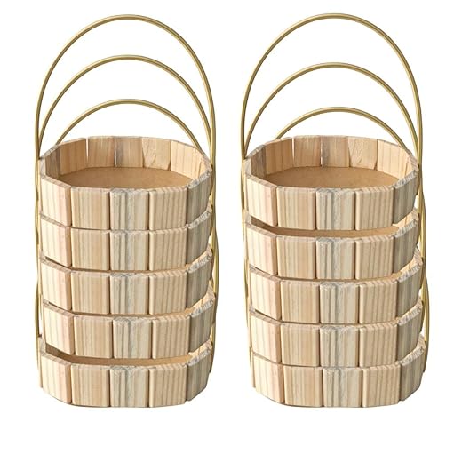 KIT Cesta Oval de Madeira 10 Unidades Para Presente Dia dos Namorados/Mães/FESTAS com Alça (tamanho g)