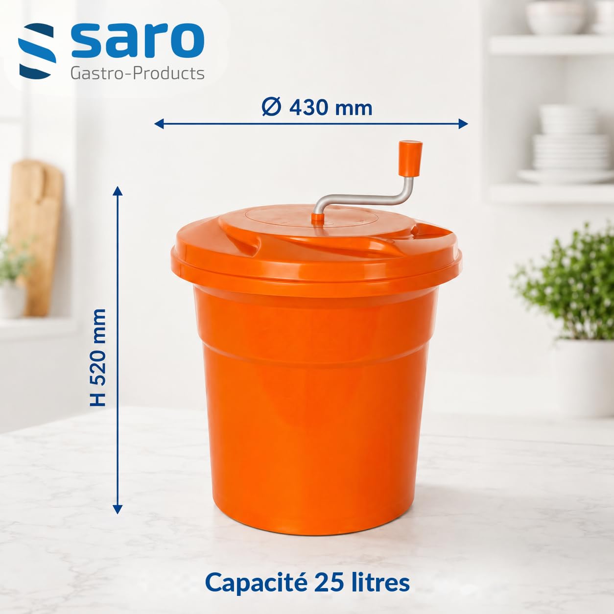 Saro - Rena 251 Essoreuse à Salade, 25 l, Mécanisme en Plastique Résistant aux Chocs, Passe au Lave-Vaisselle, Ø 430 mm, Séchage en Douceur