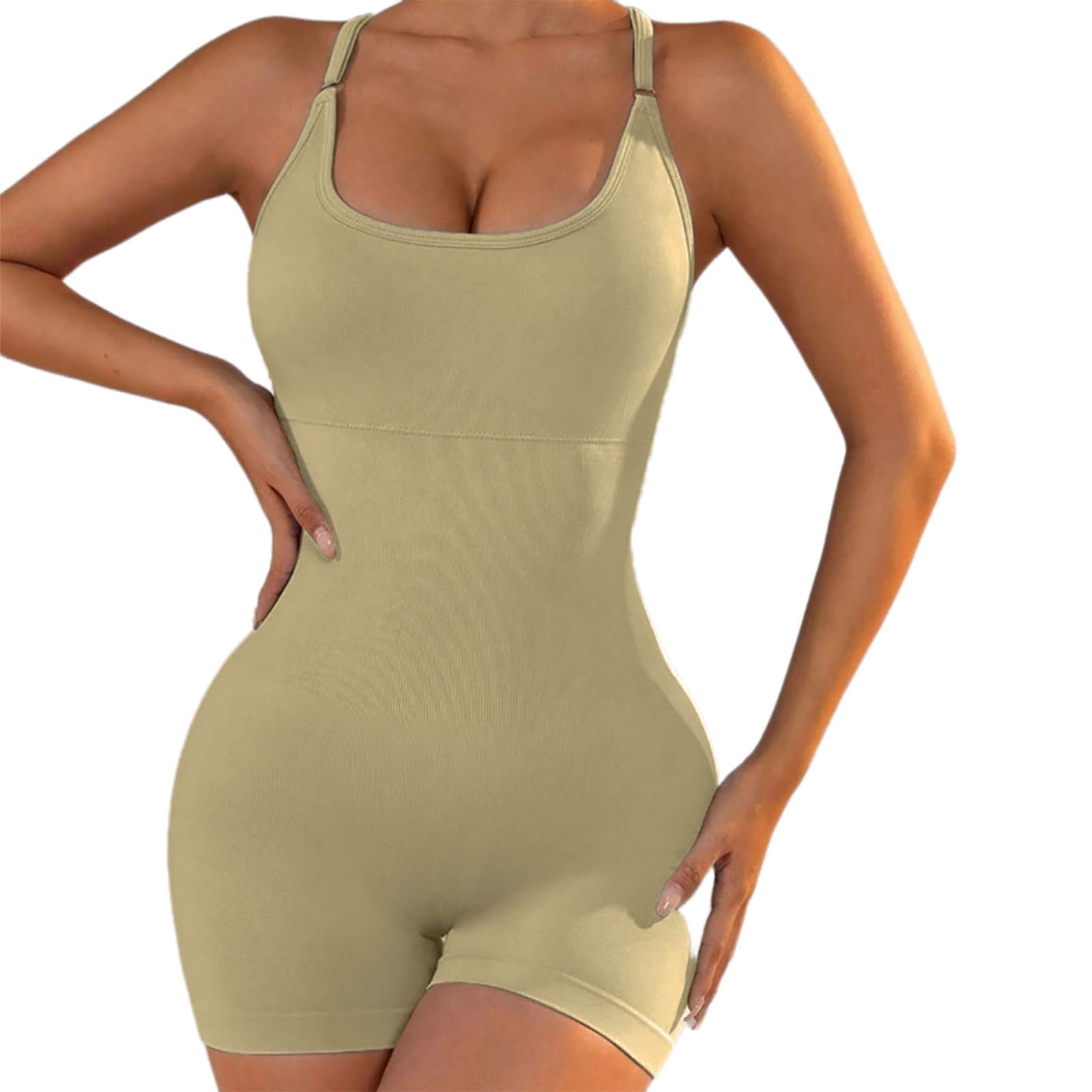 Tsophreniq Sports Romper Built in Shorts Stretchy Pilates Jumpsuit High Waist Workout Bodysuit Adjustable Strap for Fitness Pilates Jumpsuit with Shorts