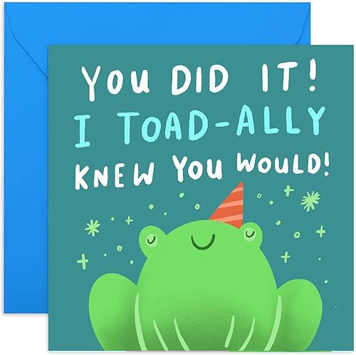 Old English Co. - Tarjeta de felicitación con texto en inglés «You Did It» («Toad-ally Knew You Would») – Resultados del examen, prueba de