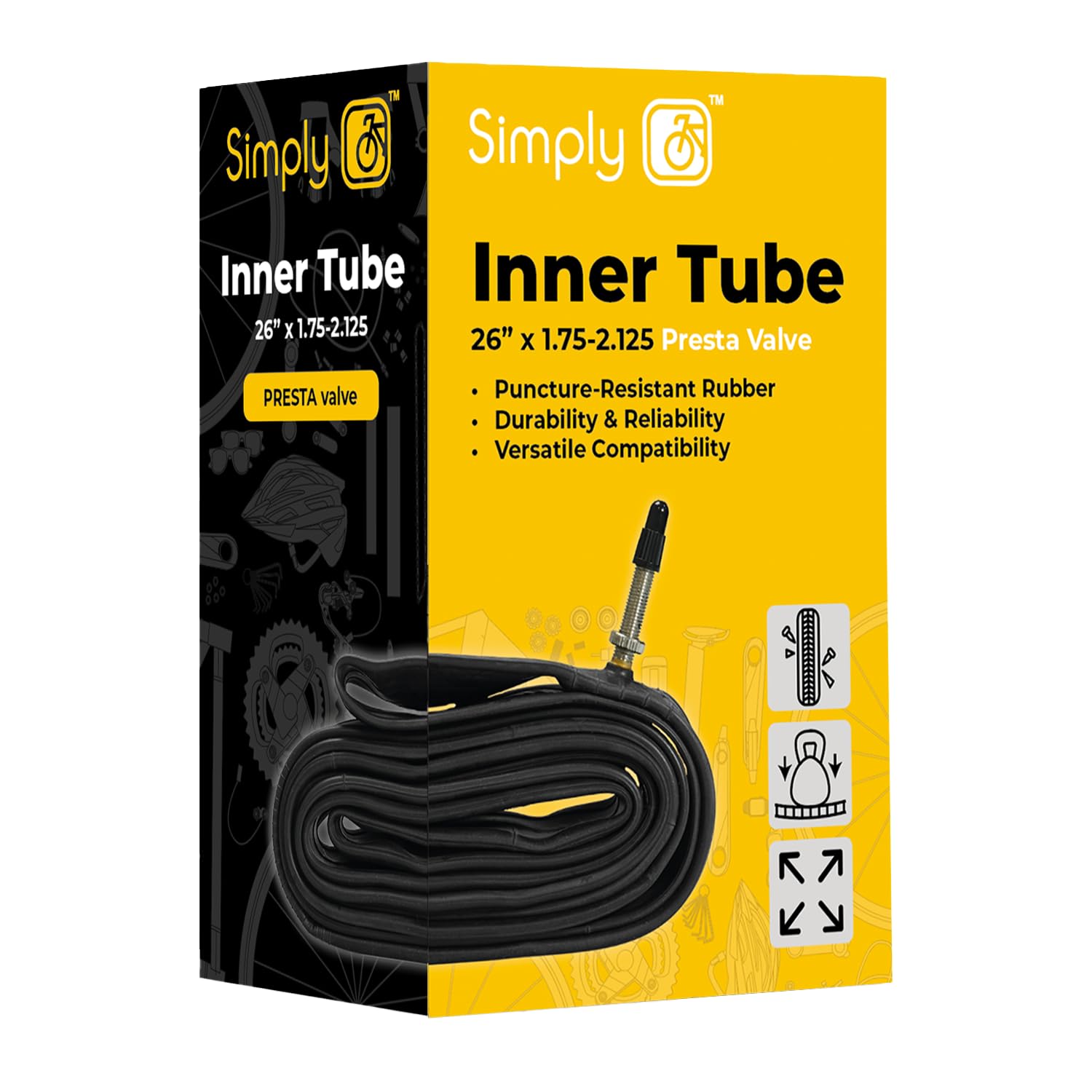 26"" x 1.75/2.125 Inner tube with 33mm Schrader valve Simply cycling MTB Racing