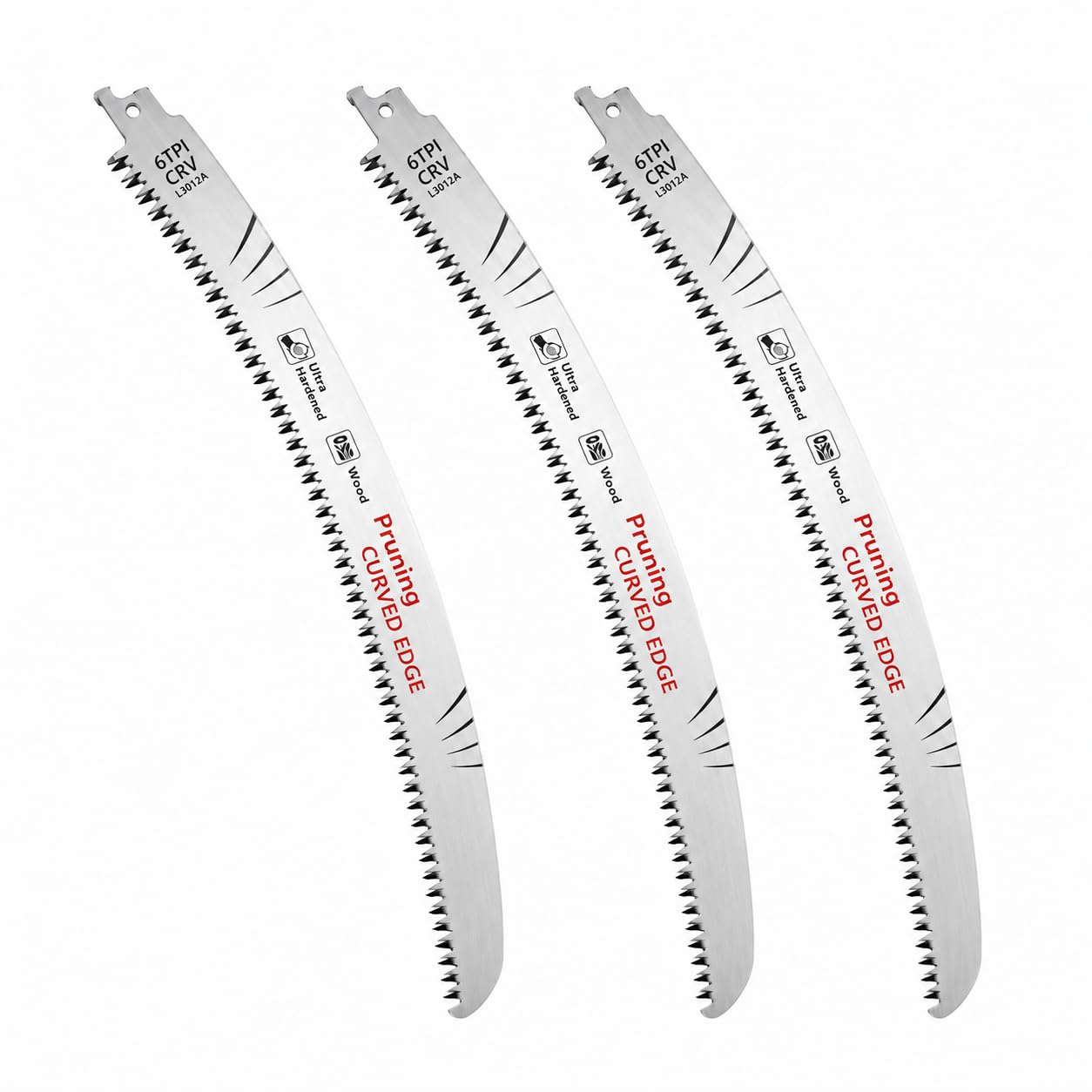 3-Pack Heavy Duty Reciprocating Saw Blades for Wood Cutting – 6TPI Arc-Shaped Japanese Teeth, Hardened Steel, for Tree Pruning, Landscaping & Professional Demolition (12-Inch)