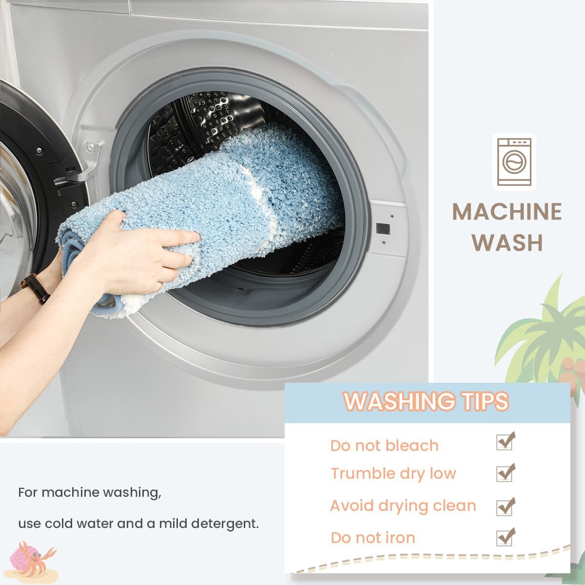 Cute Ocean Bathroom Rug Super Absorbent Bath Mat Machine Washable and Non Slip Fluffy Carpet for Shower, Bedroom and Living Room (23"x16", Ocean) - Image 6