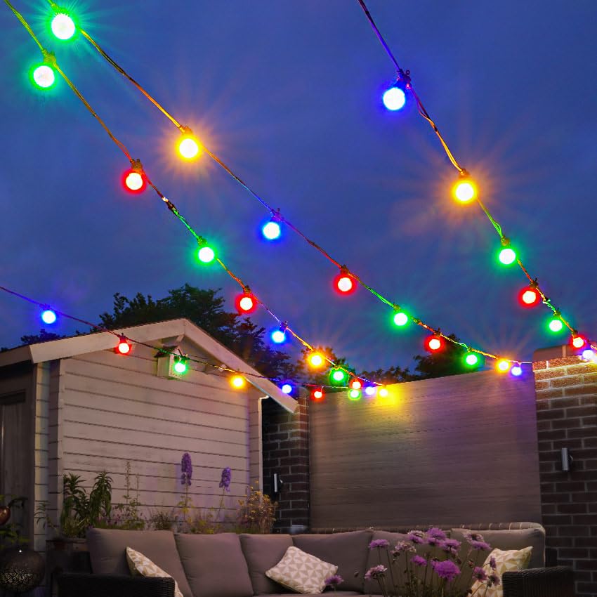 Festive Lights ConnectPro Outdoor Festoons - Black Rubber Cable - Connectable - SMD LEDs - Frosted Bulbs - With Plug (15m, Multicoloured)