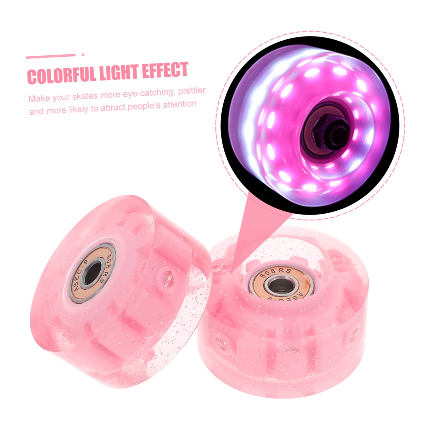 UKCOCO Ruedas De Patín Luces Led Para Patines De Dos, 70 Mm, Plástico Resistente, 8 Unidades Rodamientos Incluidos, Repuestos Para Patinaje En Exteriores y Interiores