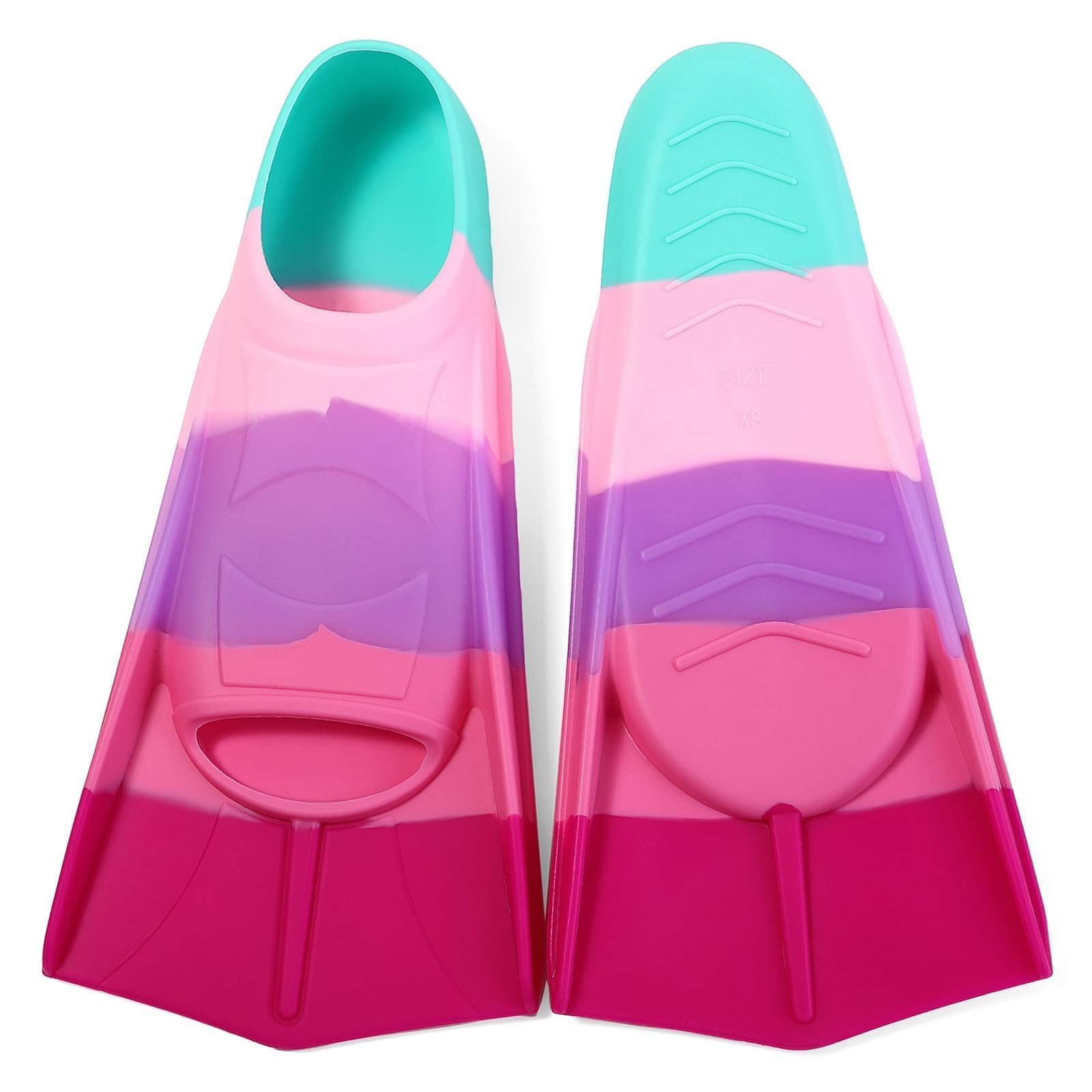 Foyinbet Kids Swim Fins,Short Kids Fins Youth Swimming Flippers for Lap Swimming Training for Children Girls Boys Beginners: Green / Dark Red / Pink / Light Purple XS ( US Kids 12-1 )