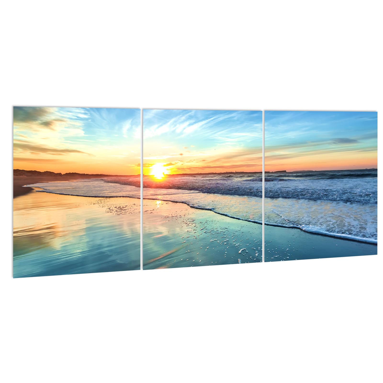 Set de 3 Cuadros Decoracion Salon Modernos La Puesta del Sol Playa, Modernas de varios Paneles Decoraci贸n Dormitorios Lienzo Enmarcado para Pared, para Hogar y la Oficina, Sala de Estar, 30 x 40 cm