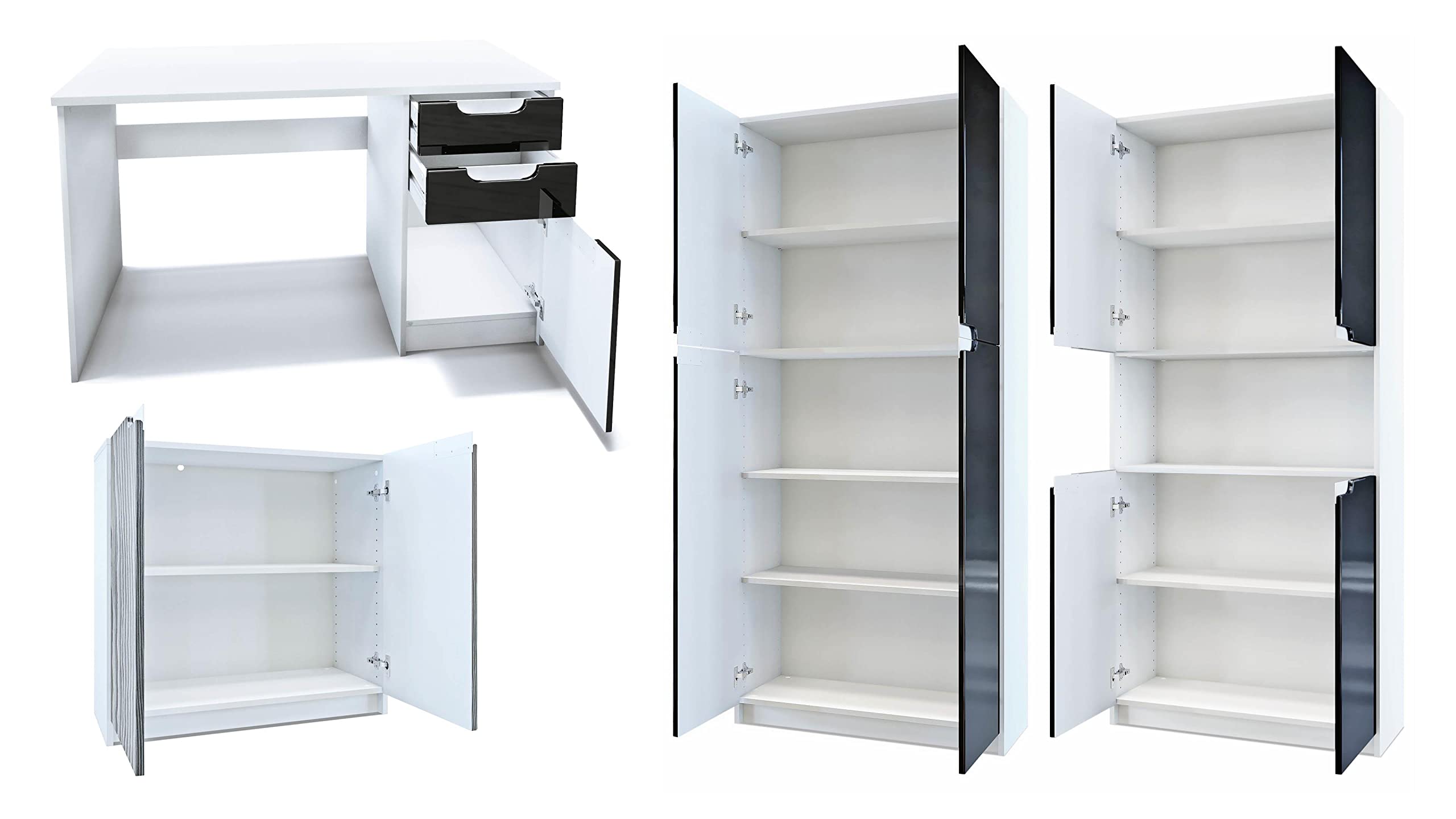 Vladon Büromöbel Arbeitszimmer Set Logan Weiß matt Hochglanz Made in Germany