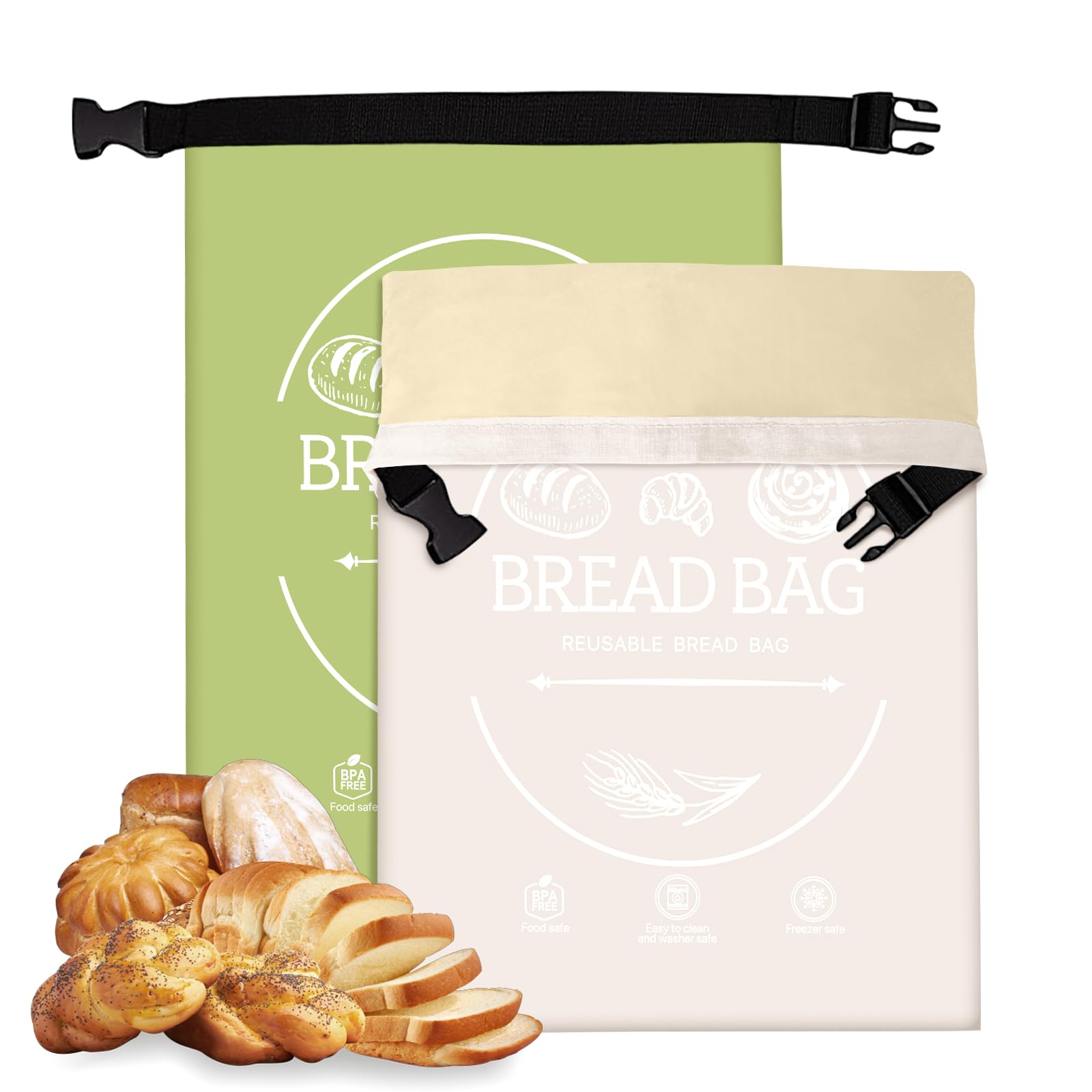 2 Pack XL Reusable Beeswax Bread Bags for Homemade Bread, Sourdough Bread Baking Supplies, Sourdough Bread Bags for Bread Storage Keep Sourdough Fresh, Freezer-Safe, Eco-Friendly (Khai& Green)