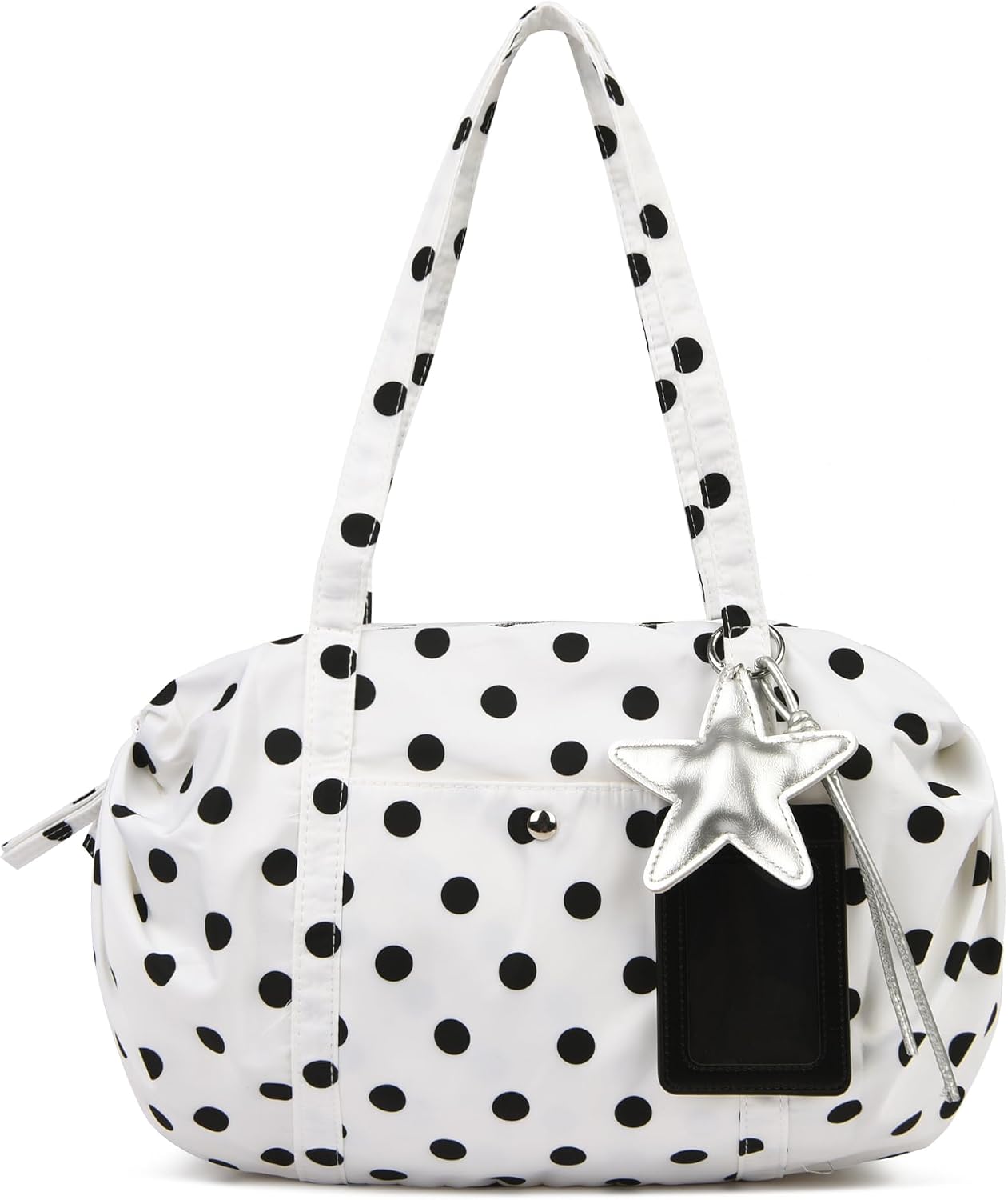 Slouchy Tote Bag for Women, Lightweight Nylon Polka Dot Shoulder Bag Fits 13" iPad, Medium Y2K Hobo Bag for Gym Work School