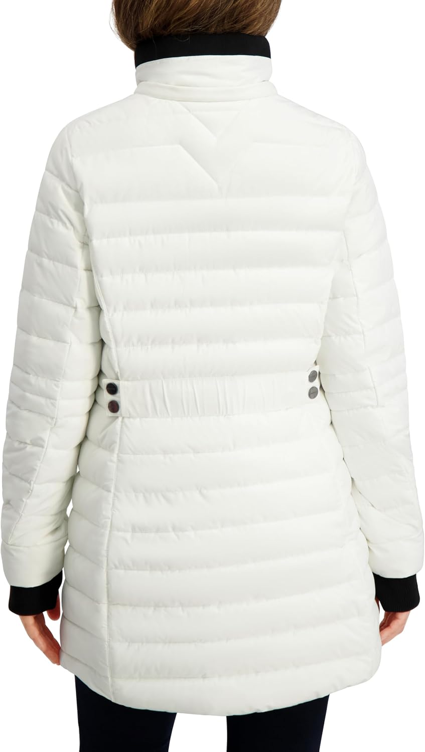 Nautica Women's Lt Down Jacket with Hood, 3/4 Length - Image 5