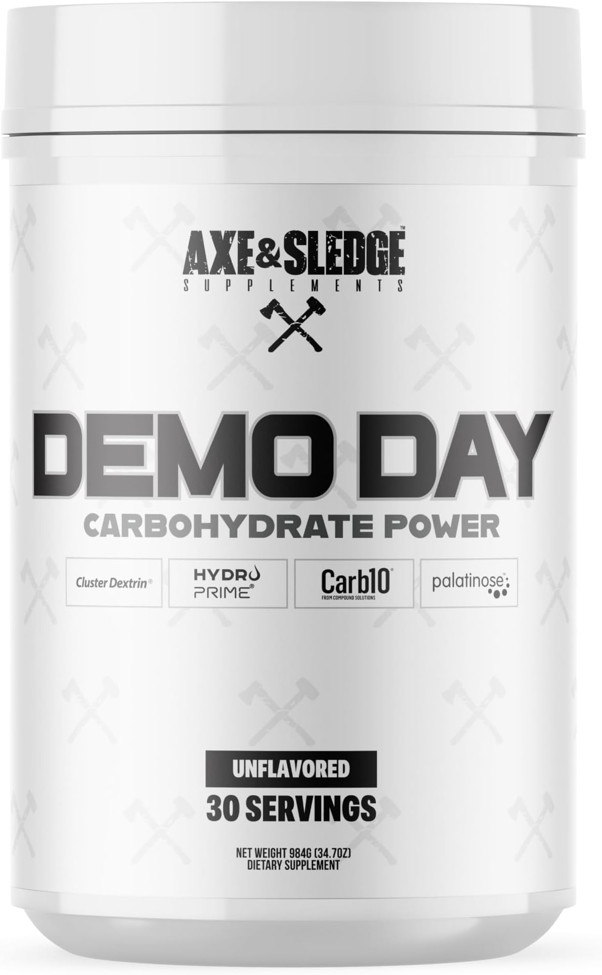 Axe & Sledge Supplements Demo Day Intra-Workout Carbohydrate Powder with Cluster Dextrin, Carb10, Hydromax, & Palatinose, Enhances Performance and Pumps, 30 Servings (Unflavored)