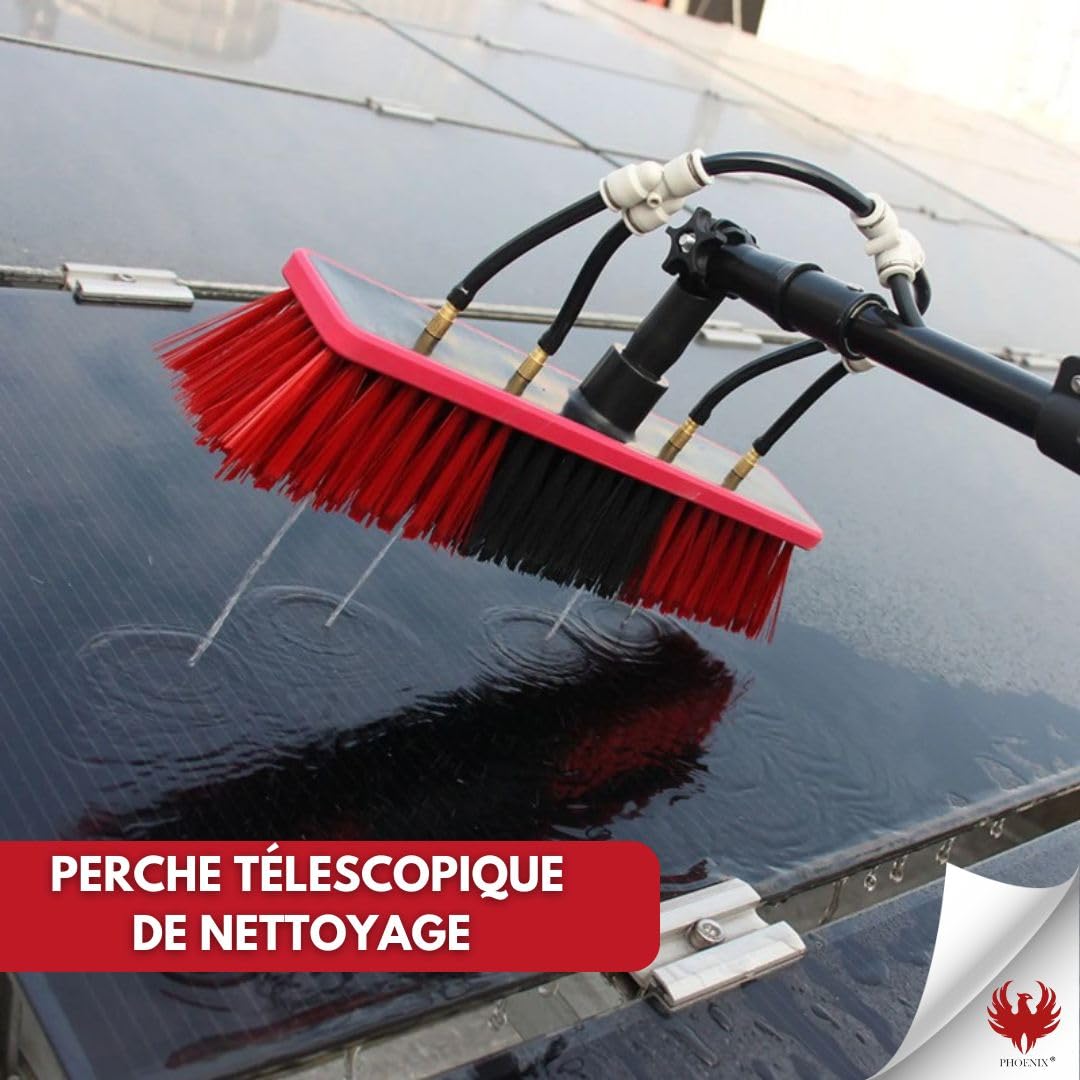 Phoenix - Kit de percha telescópica de 6 m para limpieza de techos, paneles solares y persianas - Herramienta versátil con cepillo, manguera integrada y accesorios de agua - compatible con