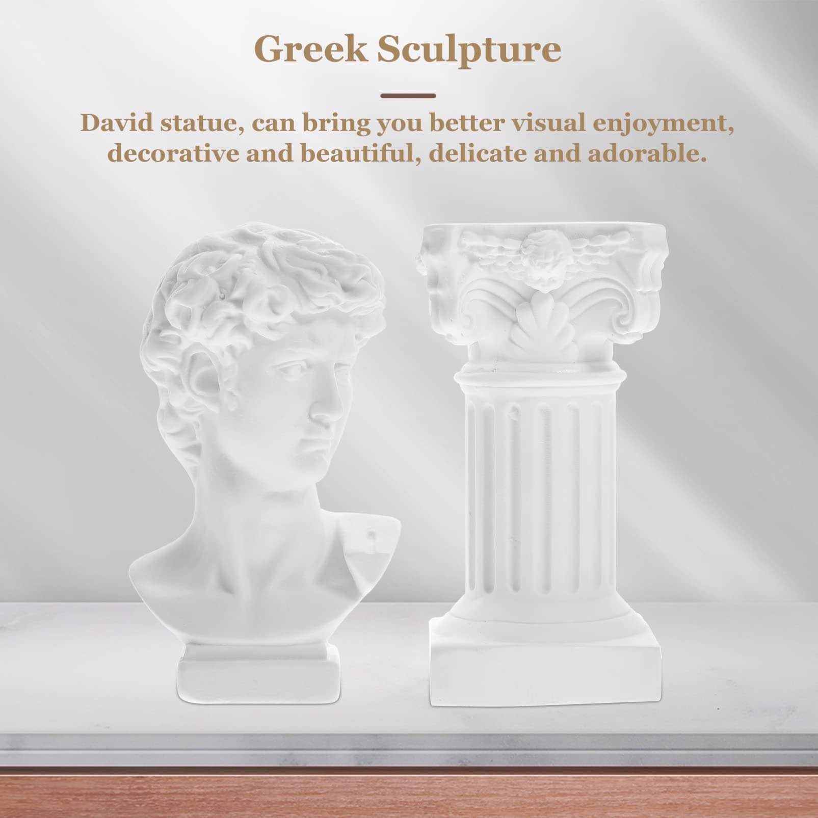 HOMSFOU Statua Greca David in Resina 5.31 Pollici Con Colonna Romana Decorazione Leggera Per Casa Ufficio Giardino Stabile E Facile Da Trasportare