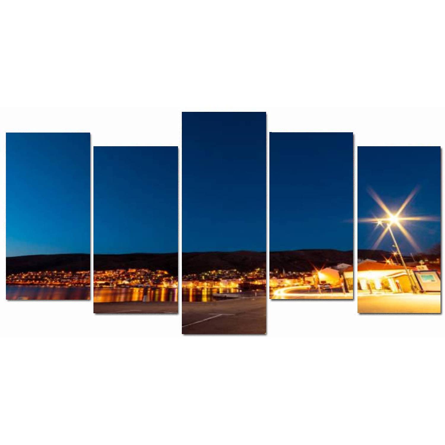 5 Pieces Canvas Wall Art Painting Late evening in the bay of Senj Croatia Home Decoration Print On Framed Canvas Ready to Hang Picture Poster Artwork for Wall Decor