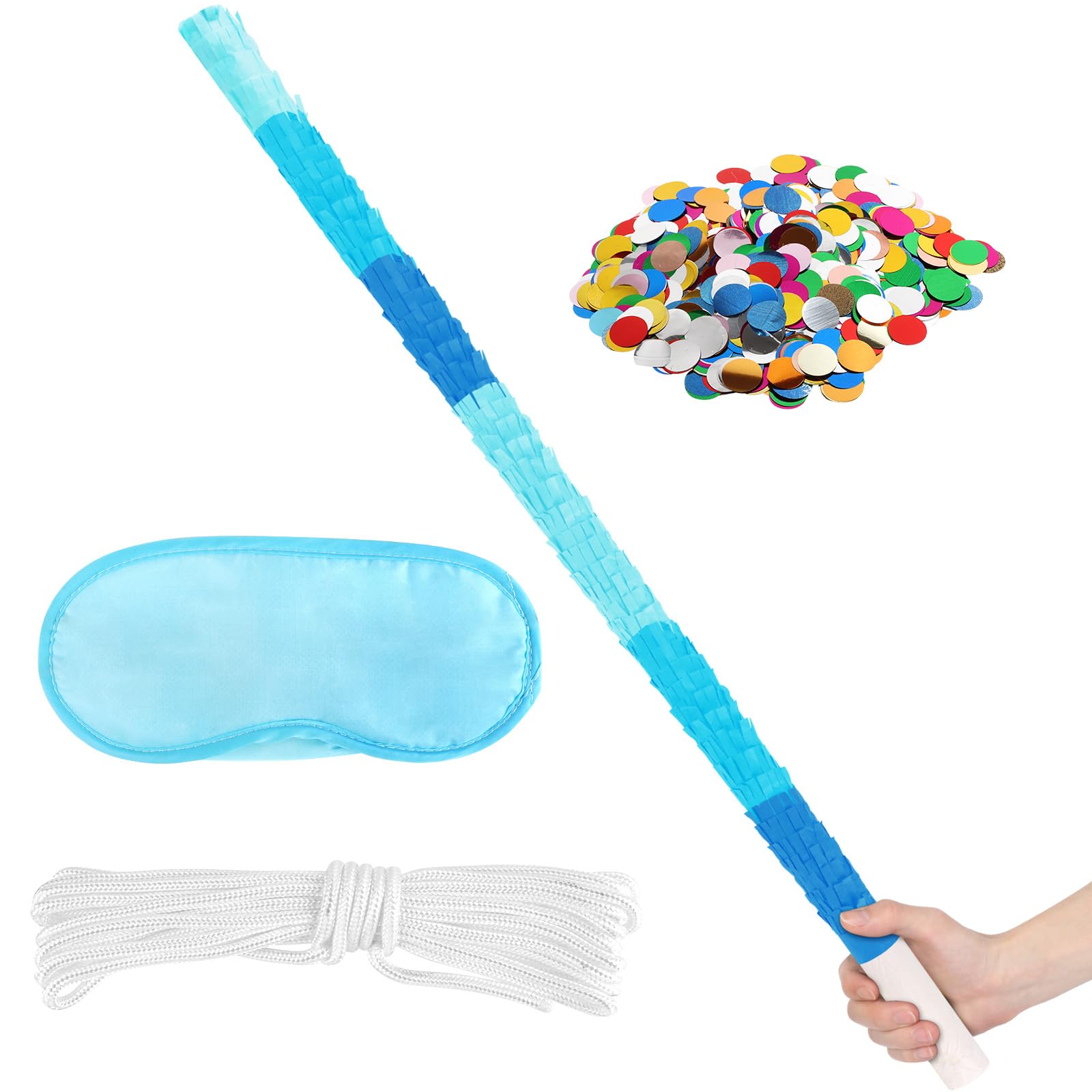 Pinata-Stick-Set mit Augenbinde und Konfetti, leicht, stabile Dekoration, für Jungen, Mädchen, Geburtstagsparty, Kinder, interaktives Spielzubehör, 80 cm, Blau
