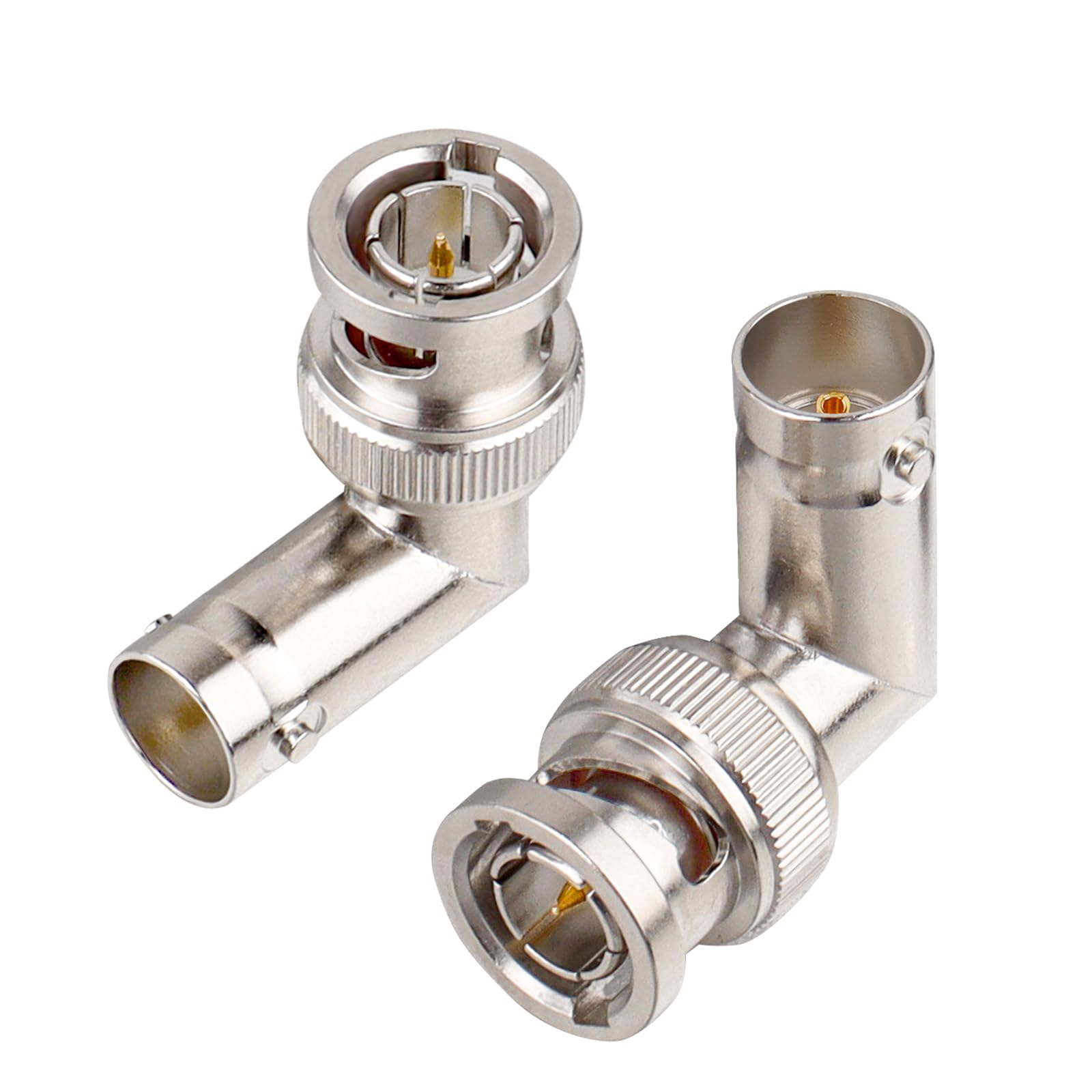 MOOKEERF 2PCS BNC Male to Female Adapter 75 Ohm BNC Right Angle Connector for 3G/6G HD SDI Cable CCTV Video Transmitter Camera System